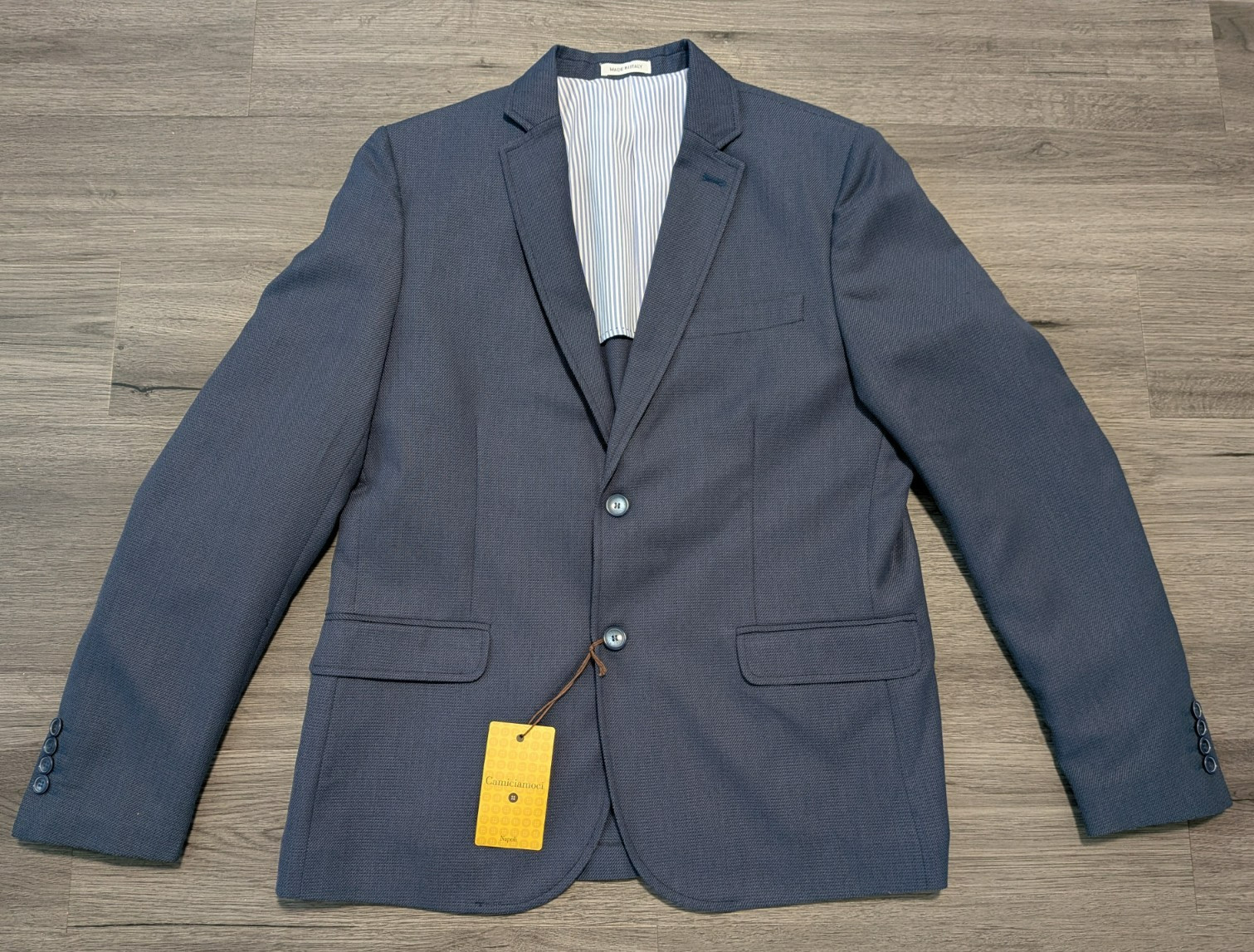 NWT Camiciamoci Mens Navy Blue Unstructured Polyester Blend Sports Coat Size 44R
