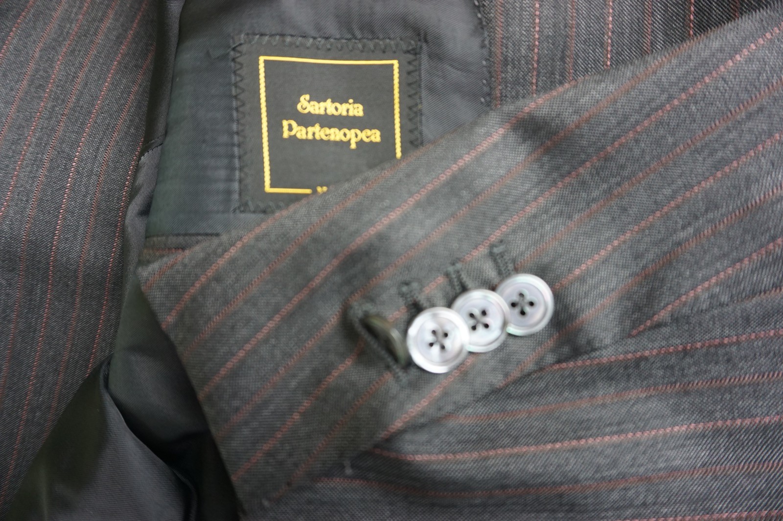 Sartoria Partenopea Gray Brown Striped Wool 2 Pc Suit Jacket Pants 44 54EU NEW