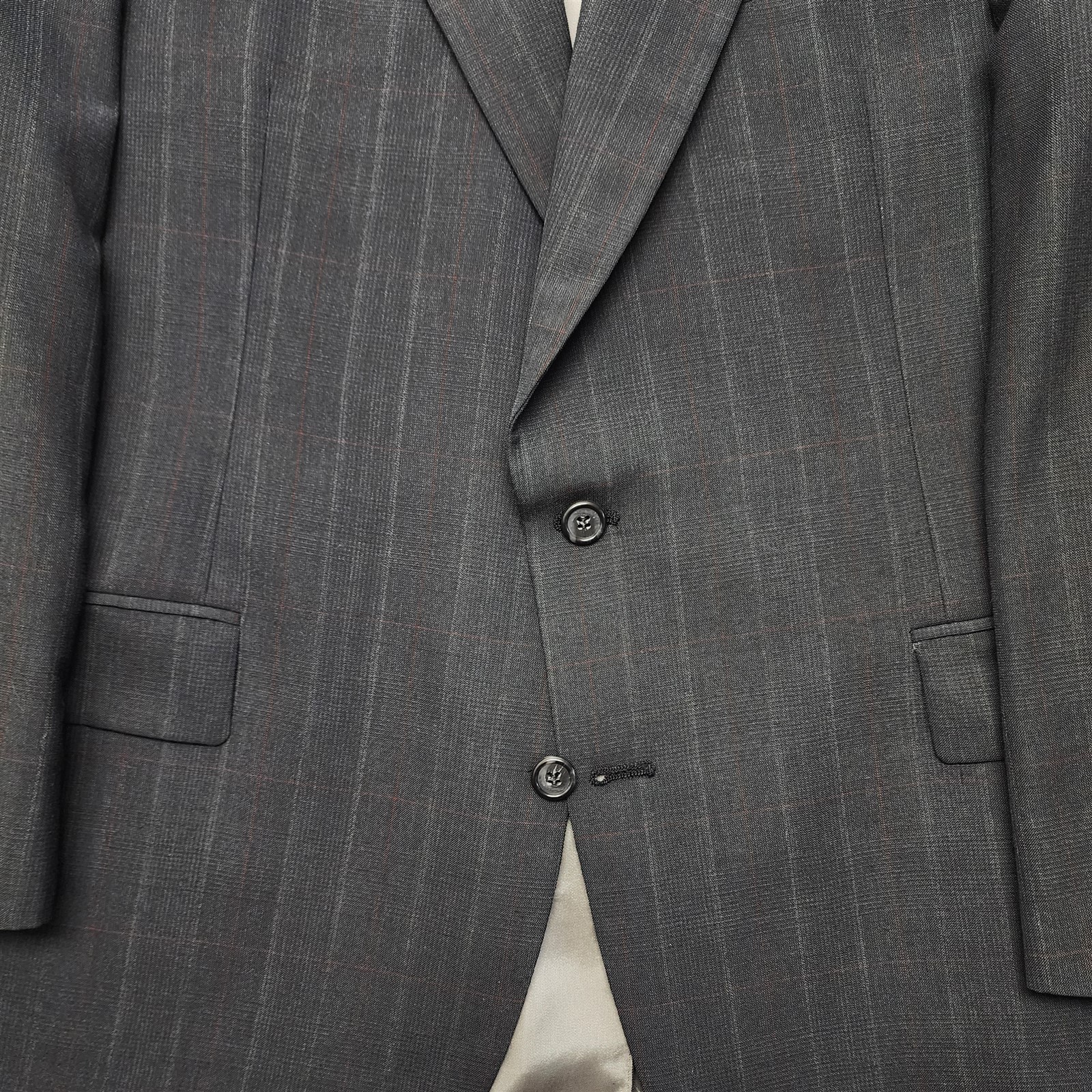 Vtg Sansabelt USA 42R 36×28 Dark Gray Check Wool 2Btn 2Pc Mens Jacket Pants Suit