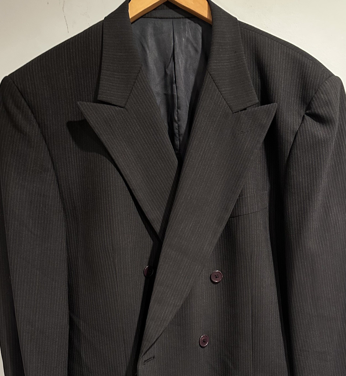 Givenchy Monsieur Blazer 44 Black 100% Wool Double Breasted Pinstripe Sport Coat