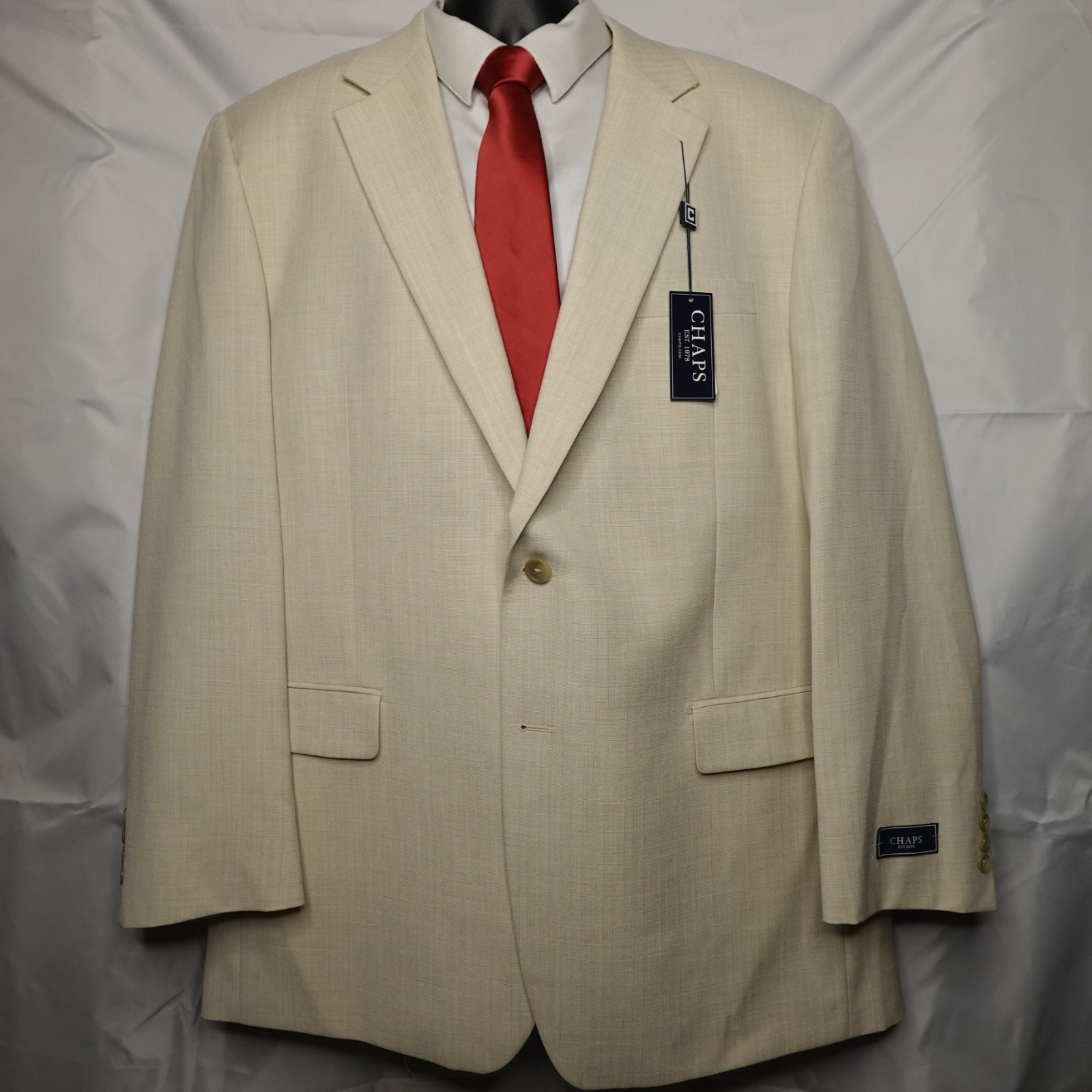 Chaps Mens 46L Cream Beige Polyester Blend Sport Coat Blazer Jacket Classic Fit