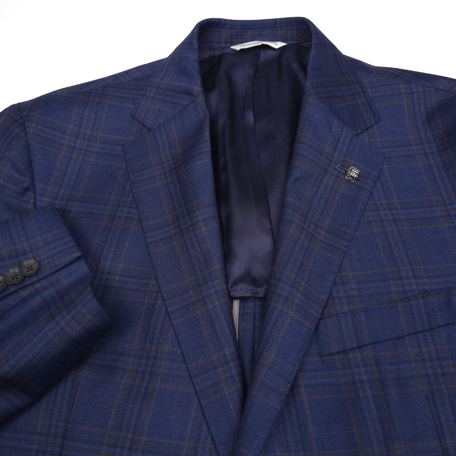 Jack Victor Midland Sport Coat Mens 42S Blue Super 130s Wool Plaid Blazer Jacket