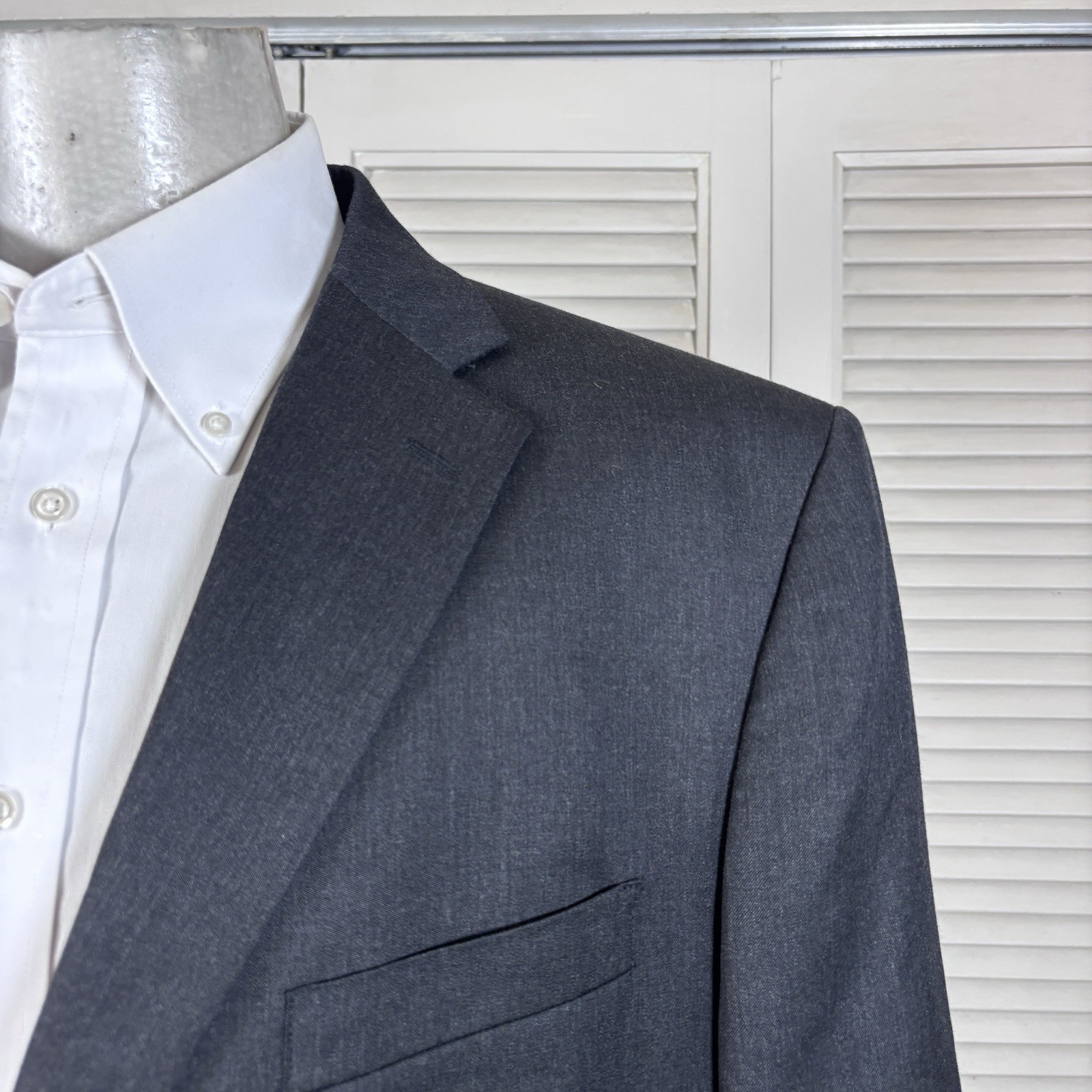 Jones New York JNY 2 Piece Suit Mens 44R Pants 36×30 Solid Dark Gray Wool