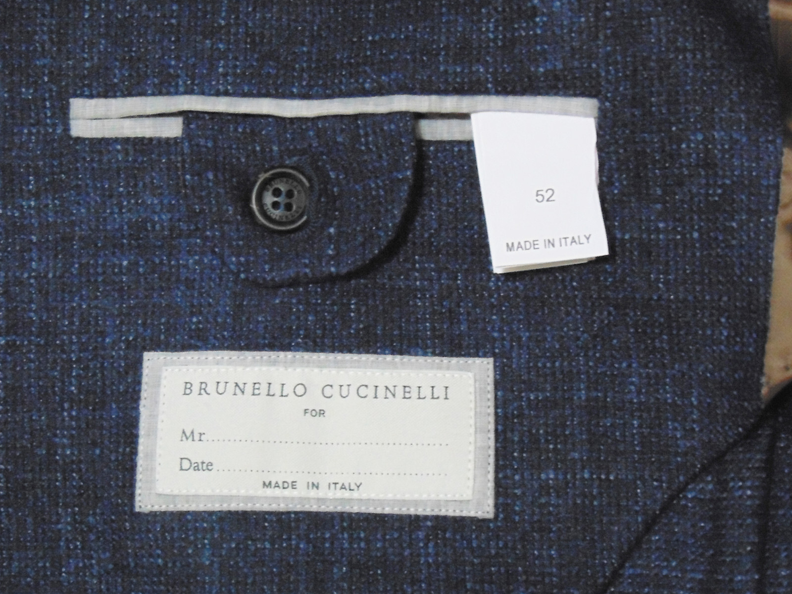 42 Brunello Cucinelli Blue Wool Blend Tweed Sport Coat Blazer Jacket Slim EU 52