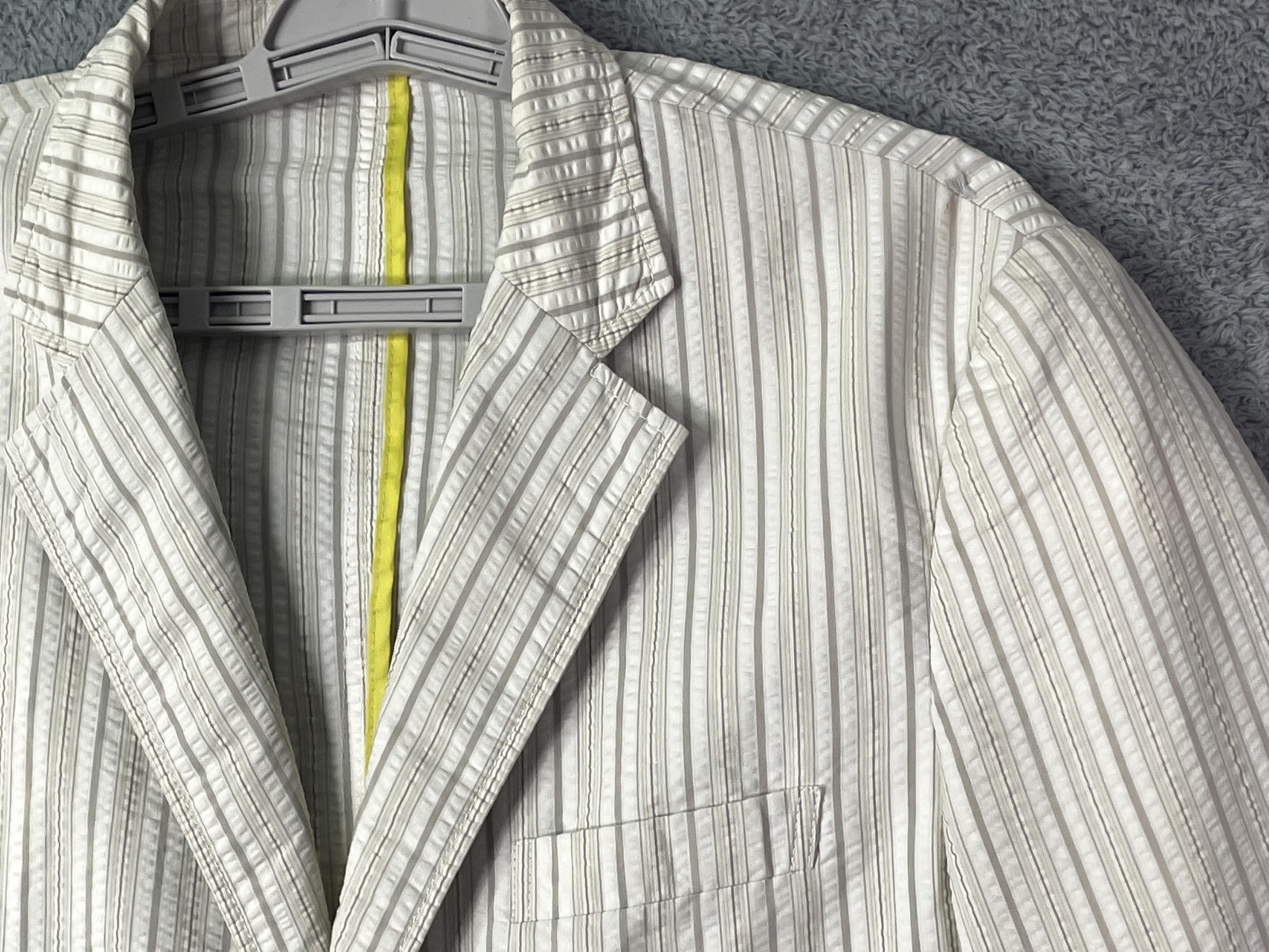 Seersucker Blazer Mens Large White Striped Cotton Unlined Lightweight Summer