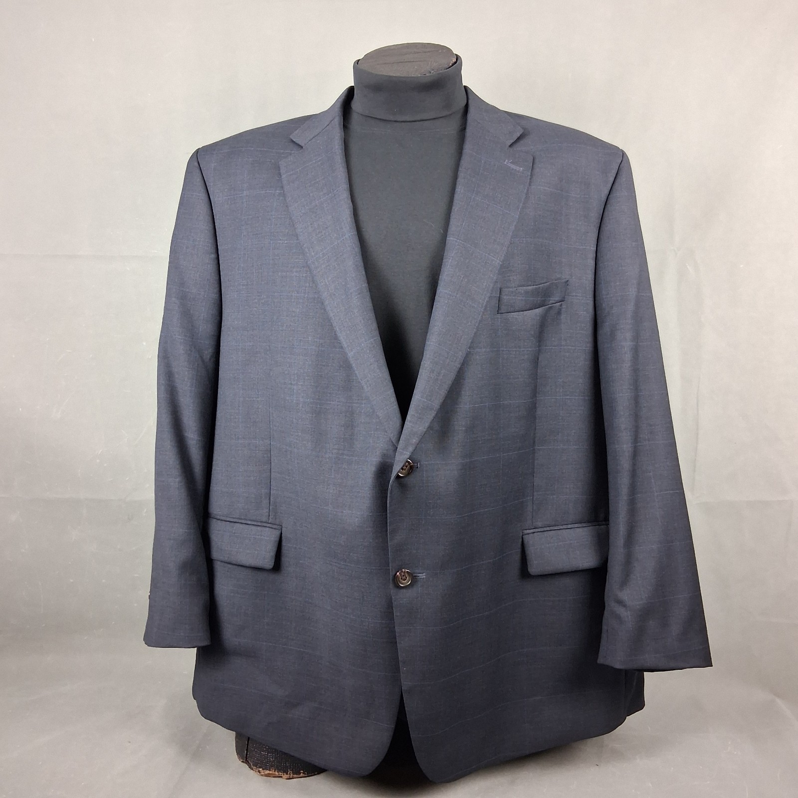 LAUREN Ralph Lauren Sportcoat 52S Mens Blue Wool Windowpane Check Blazer Jacket
