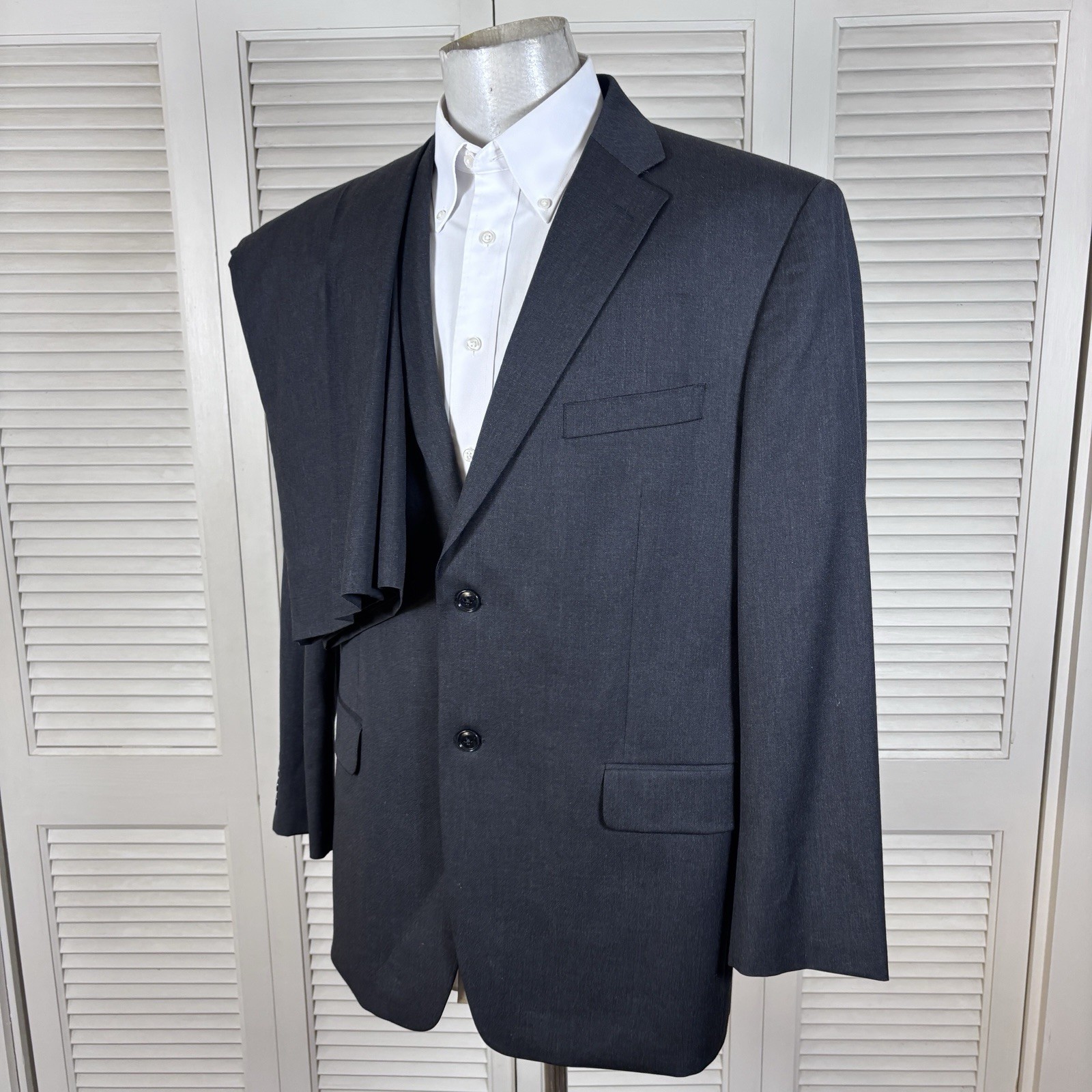 Jones New York JNY 2 Piece Suit Mens 44R Pants 36×30 Solid Dark Gray Wool