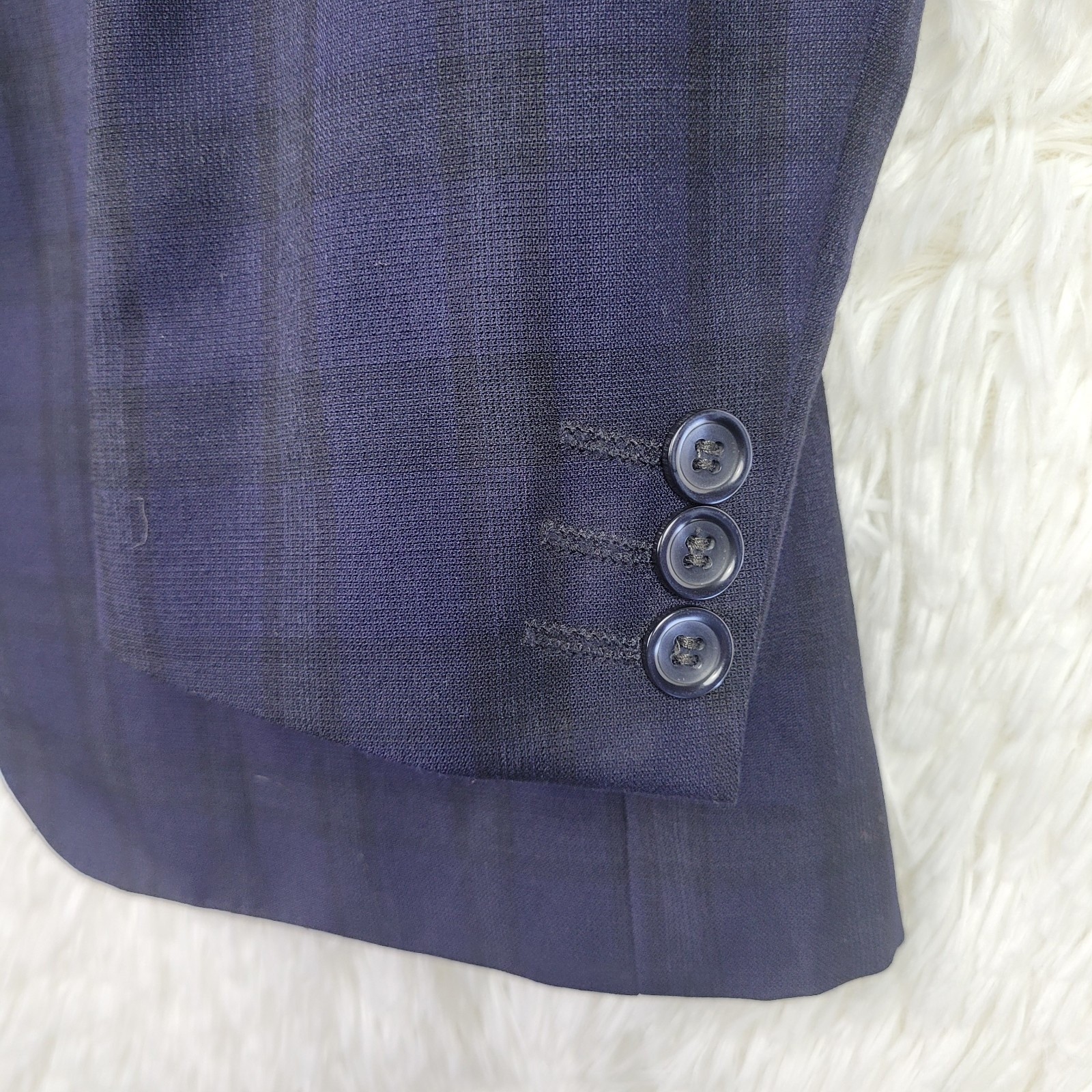 Tiglio Luxe Porto Suit Blazer Mens 42R Navy Blue Plaid 100% Wool Slim Fit Jacket