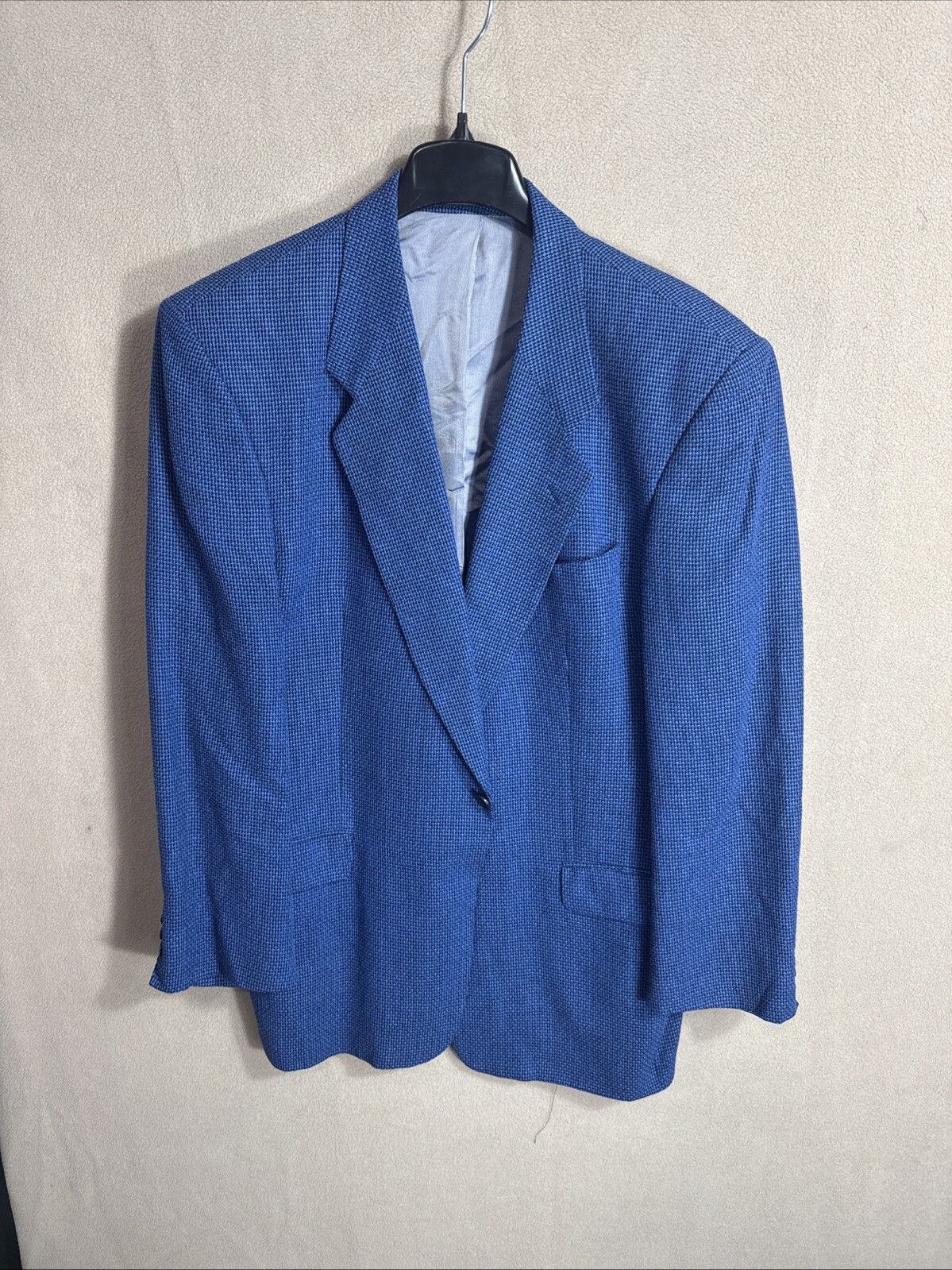 Bagir Men’s 43L Silk Wool Blue 1 One Button Large Hopsack Sport Coat Israel