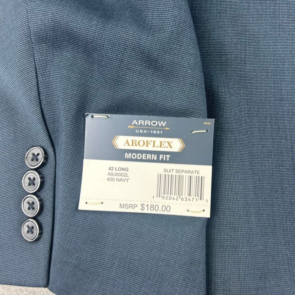 Arrow Blazer Mens 42 Long Blue Modern Fit AroFlex Button Up Suit Seperate NWT