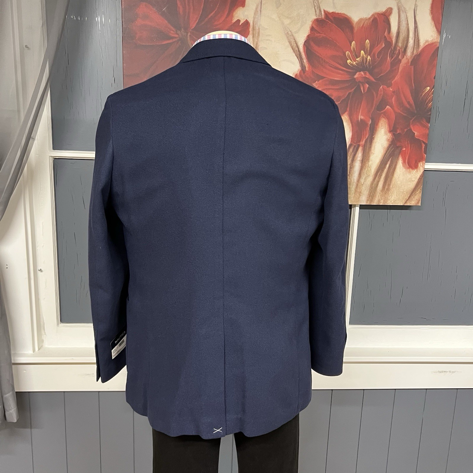 Nautica Soft Tweed Flannel Blazer Jacket Sport Coat Mens 44L Long Polyester Navy
