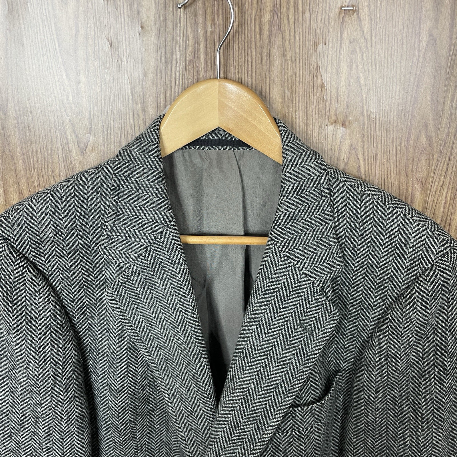 Christopher Brooks Sport Coat Mens 40L Gray Black Tweed Wool Elbow Patches