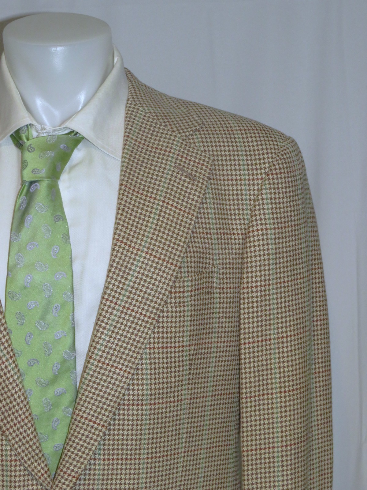 Polo Ralph Lauren VTG USA Beige Houndstooth 100% Silk Two Button Sport Coat 41L