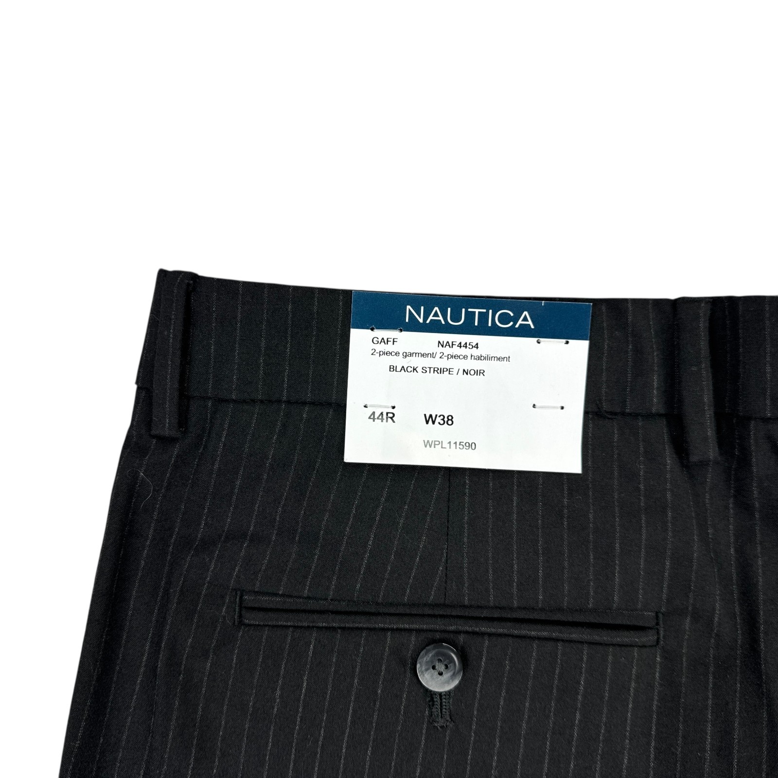 Nautica Mens 2-Piece Modern Fit Active Stretch Pinstripe Suit Black 44R 38W