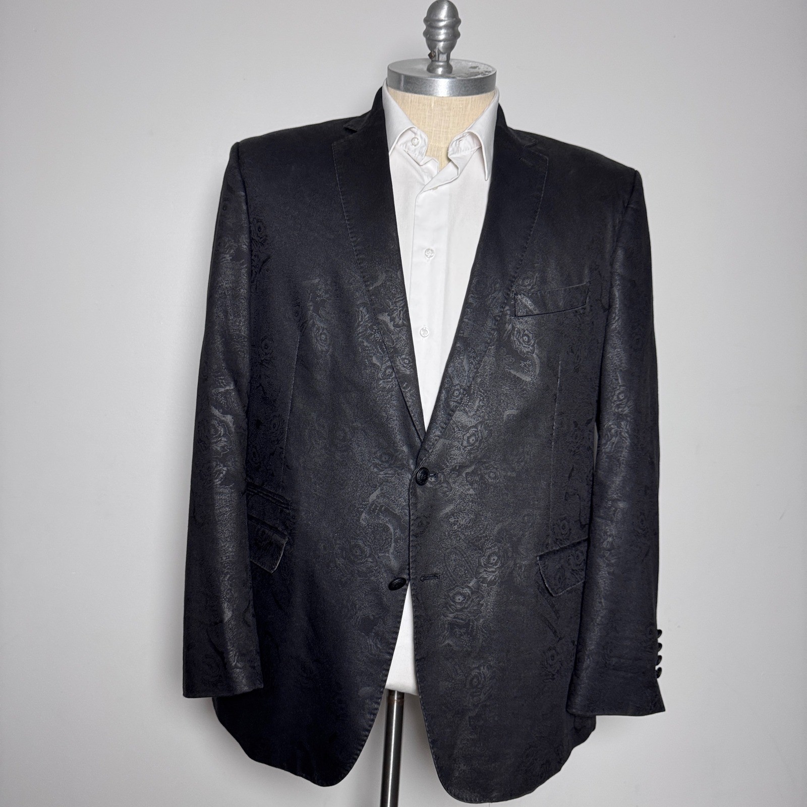 Tallia Blazer Mens 50L Black Floral Jacquard Two Button Notch Lapel Sport Coat