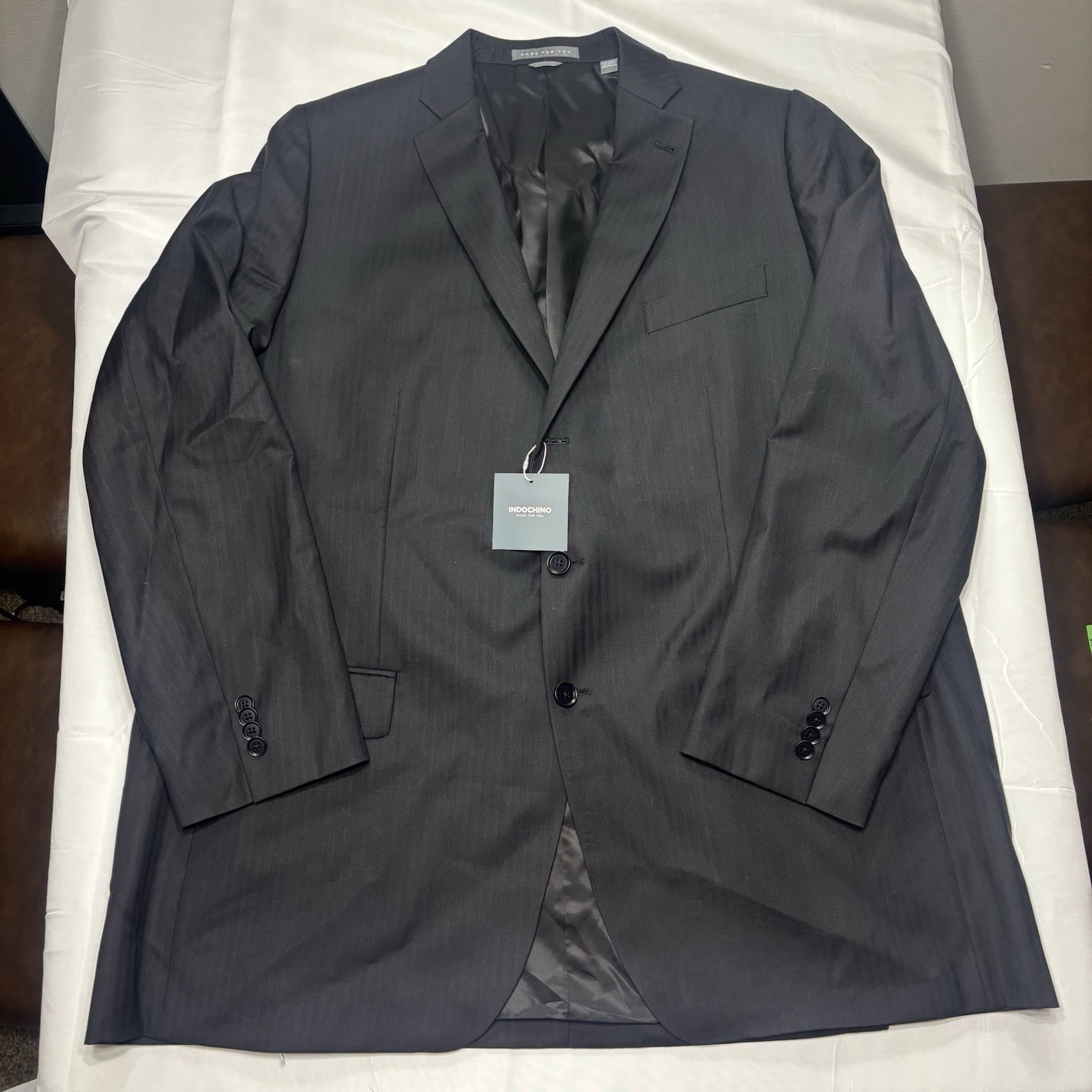 INDOCHINO Bespoke Charcoal Suit Blazer Sport Coat Mens 46 Long NWT 2022