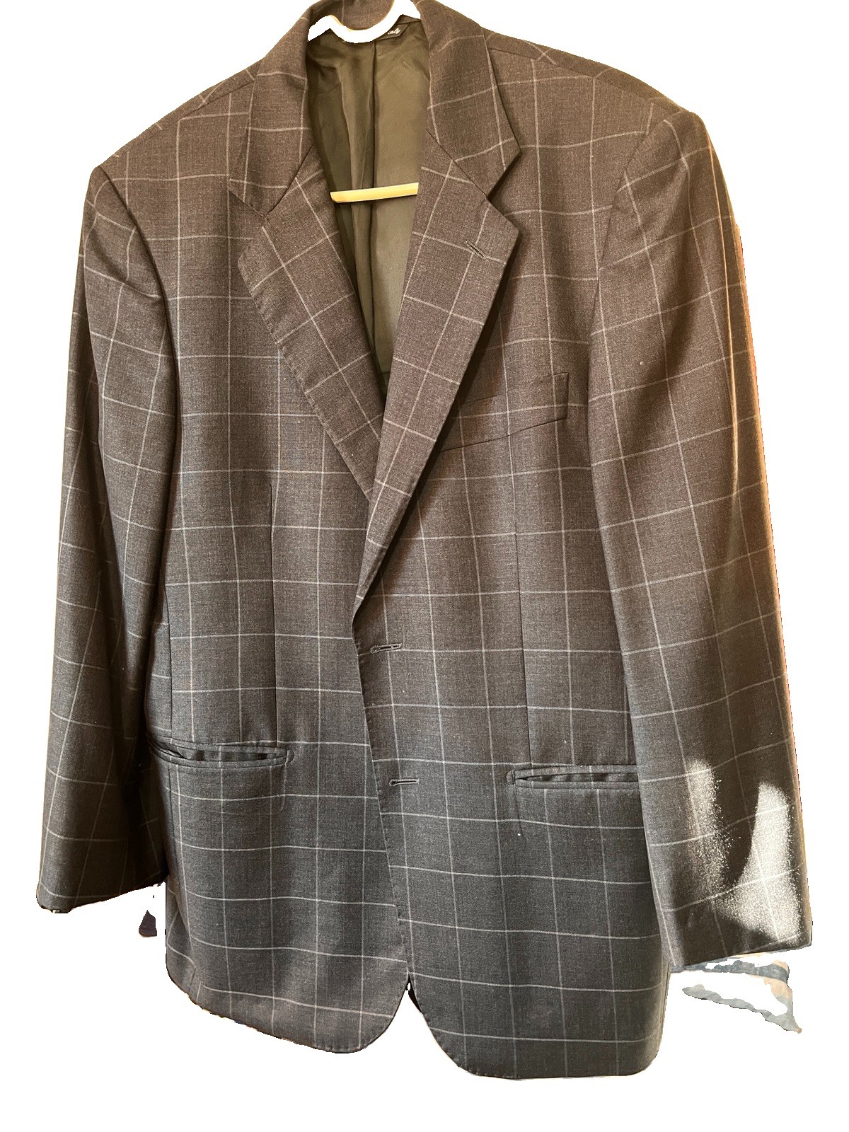 TREA Men’s 2-Piece Gray Check Wool Worsted Suit 44R 38W 32 Inseam