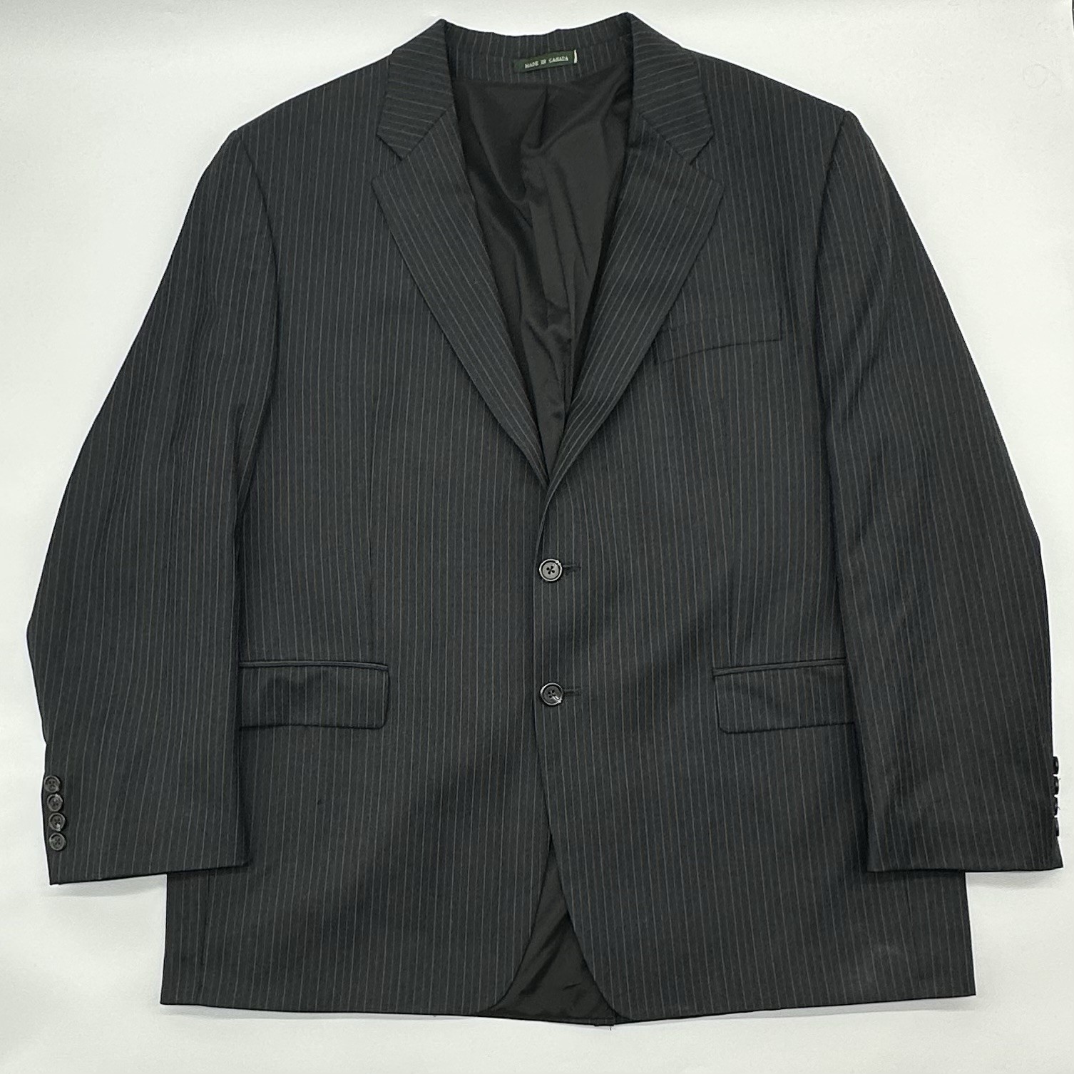 Lauren Ralph Lauren Size 46R Black Wool Pinstripe Single Breasted Suit Jacket
