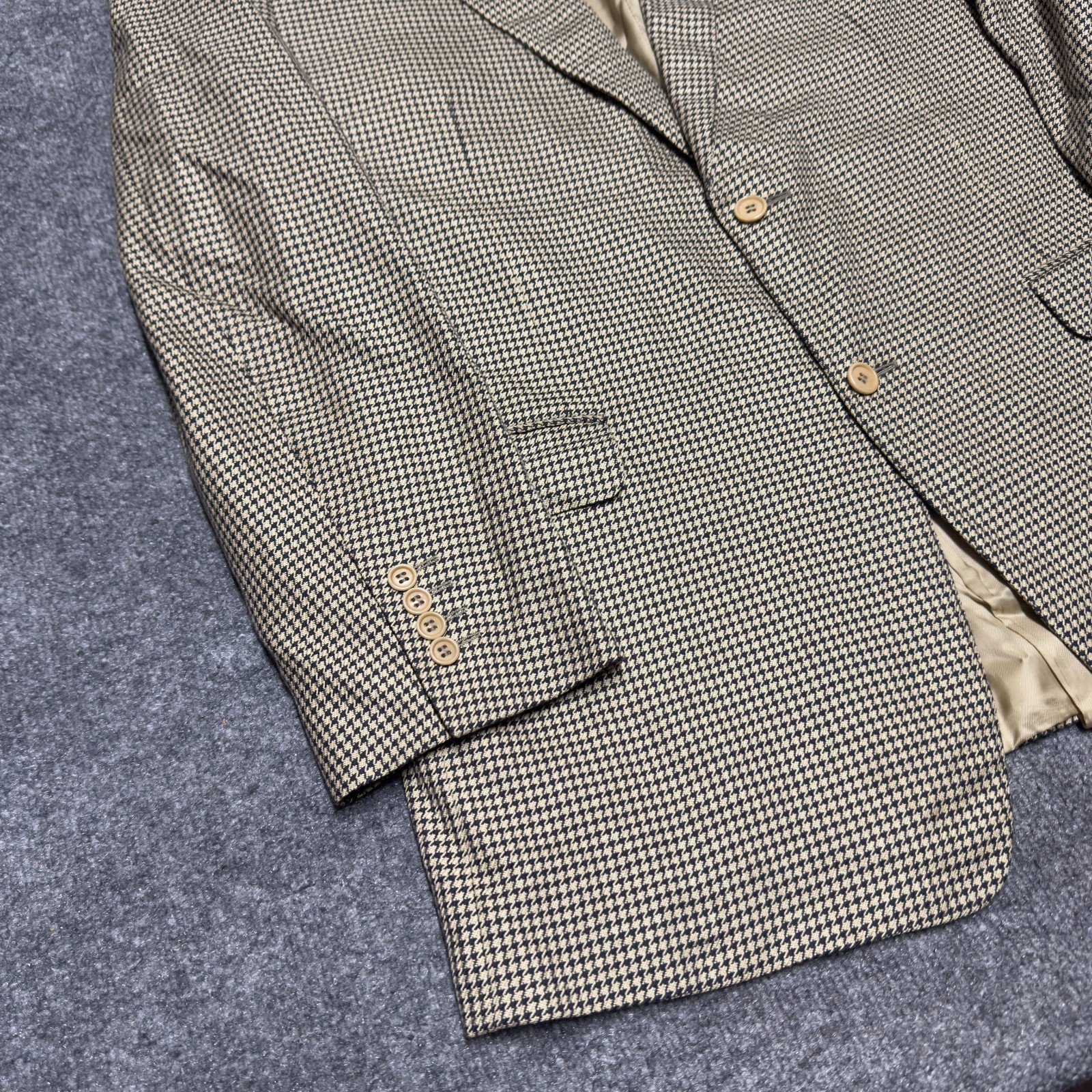 Canali Houndstooth Silk Wool Blazer Sport Coat Jacket Men EU 54 US 44 Beige