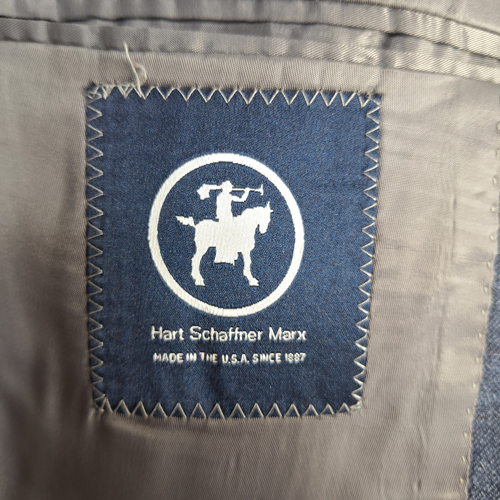 Hart Schaffner Marx Sport Coat Jacket Mens 46R Blue Gray Plaid Double Vented