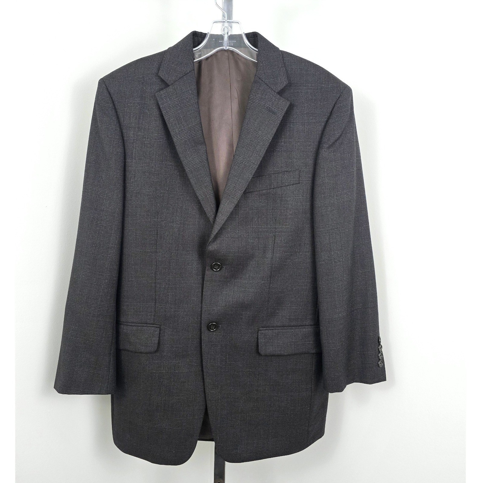 Jones New York Single Breast Wool Blazer Sport Coat Dark Brown Plaid 38R New