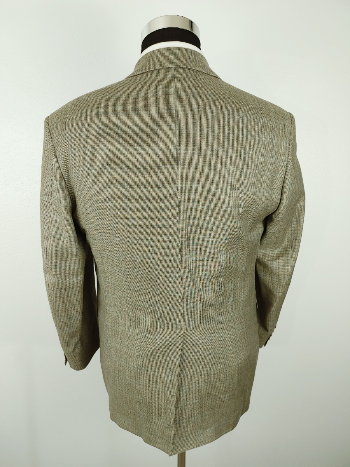 Ralph Lauren Sport Coat Mens 38/39S Beige Silk Wool Tan Blue Check Blazer Jacket