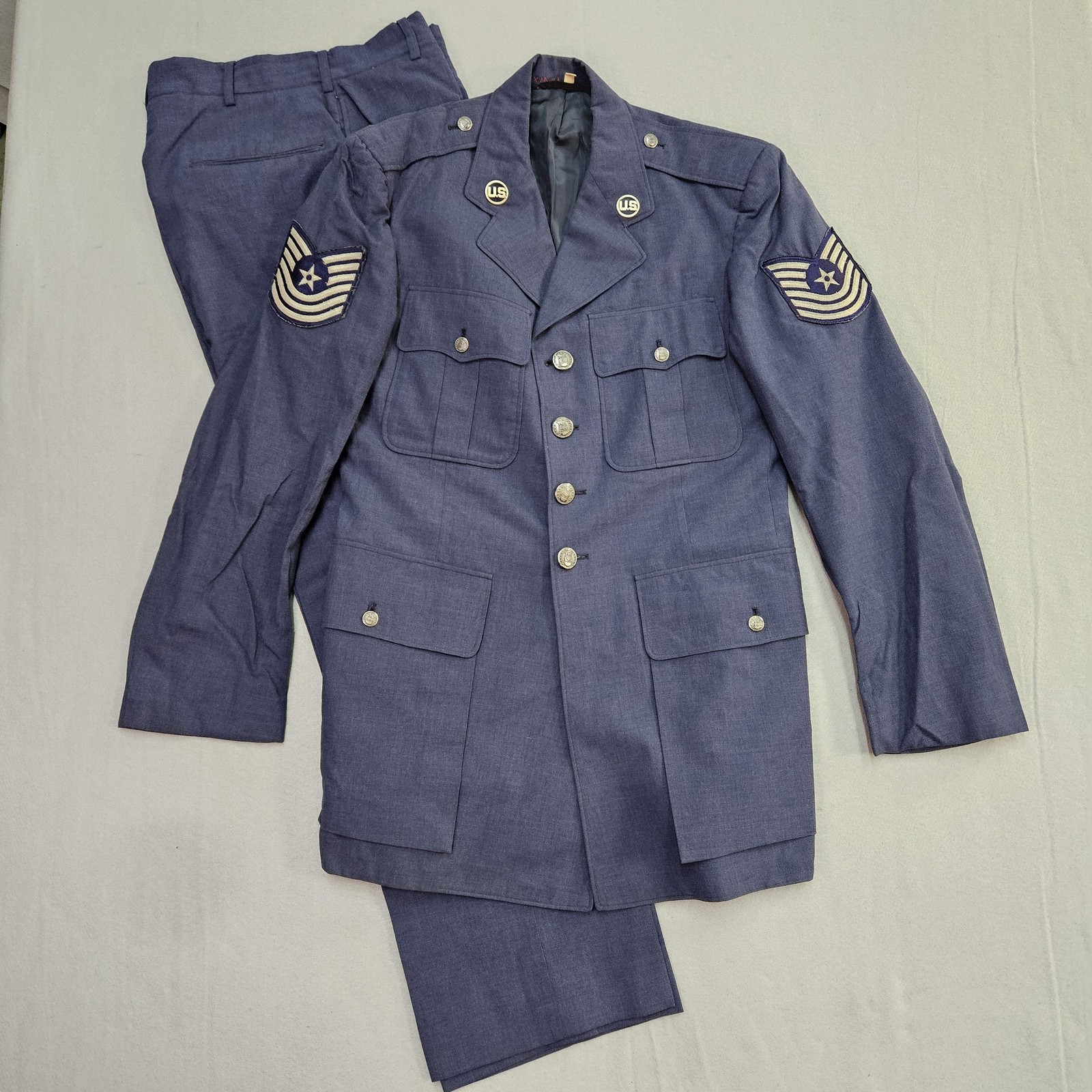 Vintage US Air Force Suit Mens 39L 32×31 Blue Dress Uniform 4 Button 2 Piece