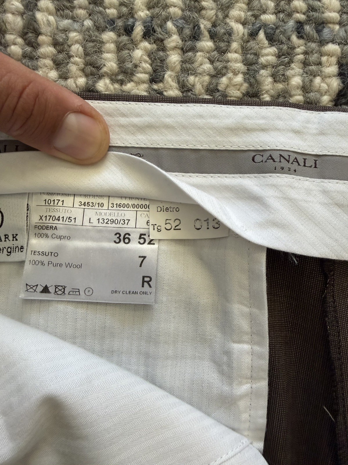 Current Canali Italy Wool 52 R EU 42 Solid Brown 2 Piece Water Resistant