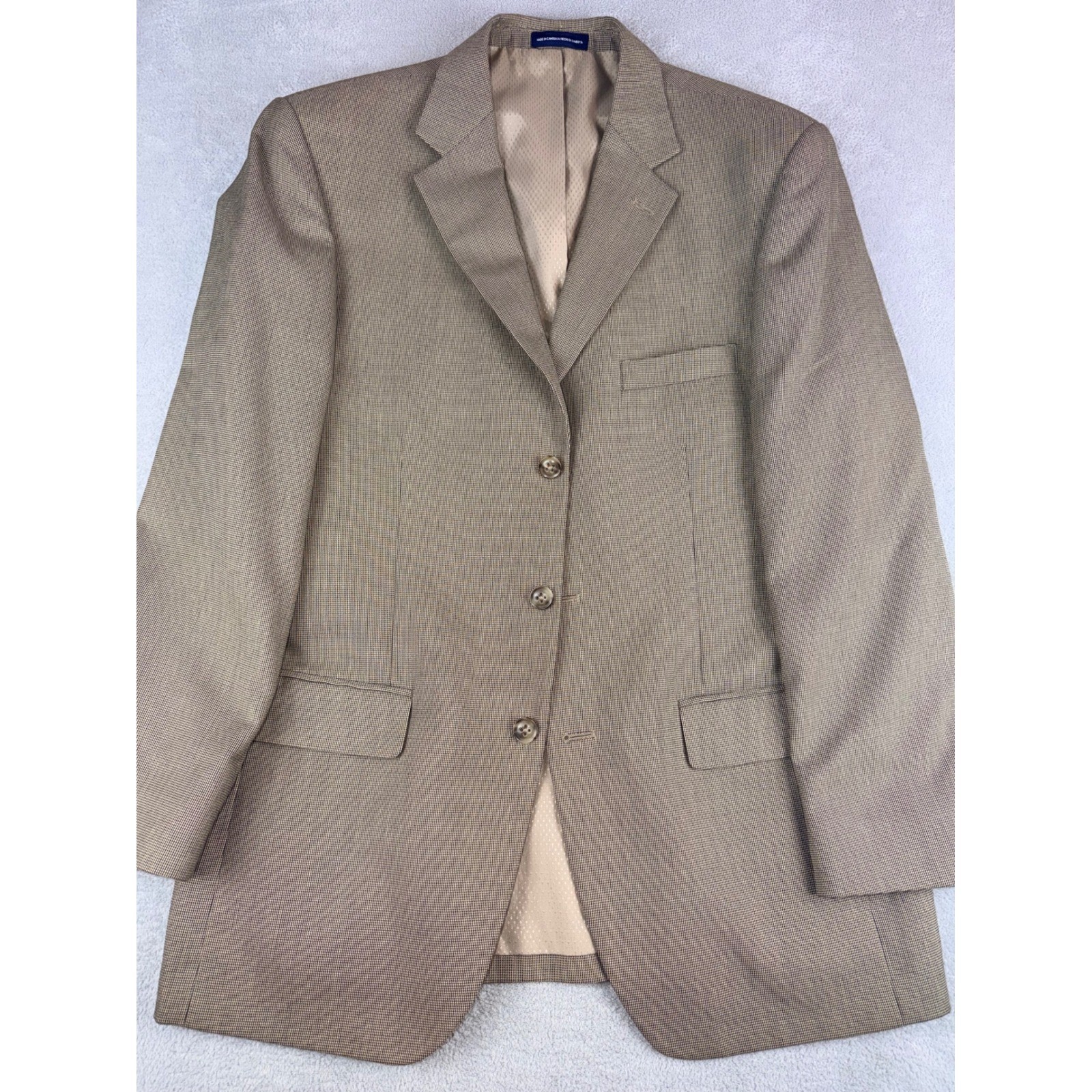 Stafford Essentials Mens Tan Micro-Check Blazer 3-Button Classic Fit 40 Regular