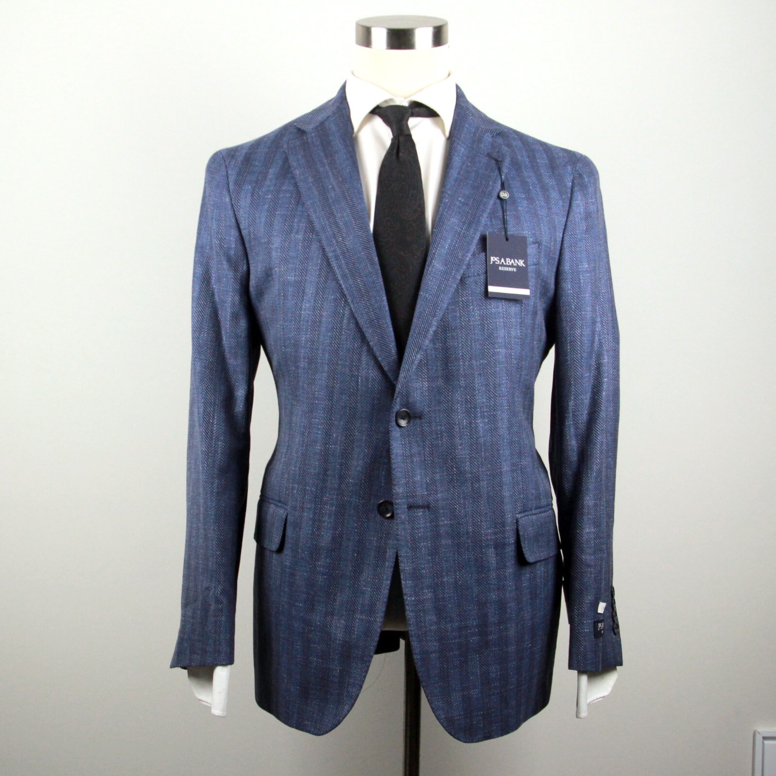 Jos A Bank Tailored Fit Herribone Sportcoat Blazer Blue 46L E04512