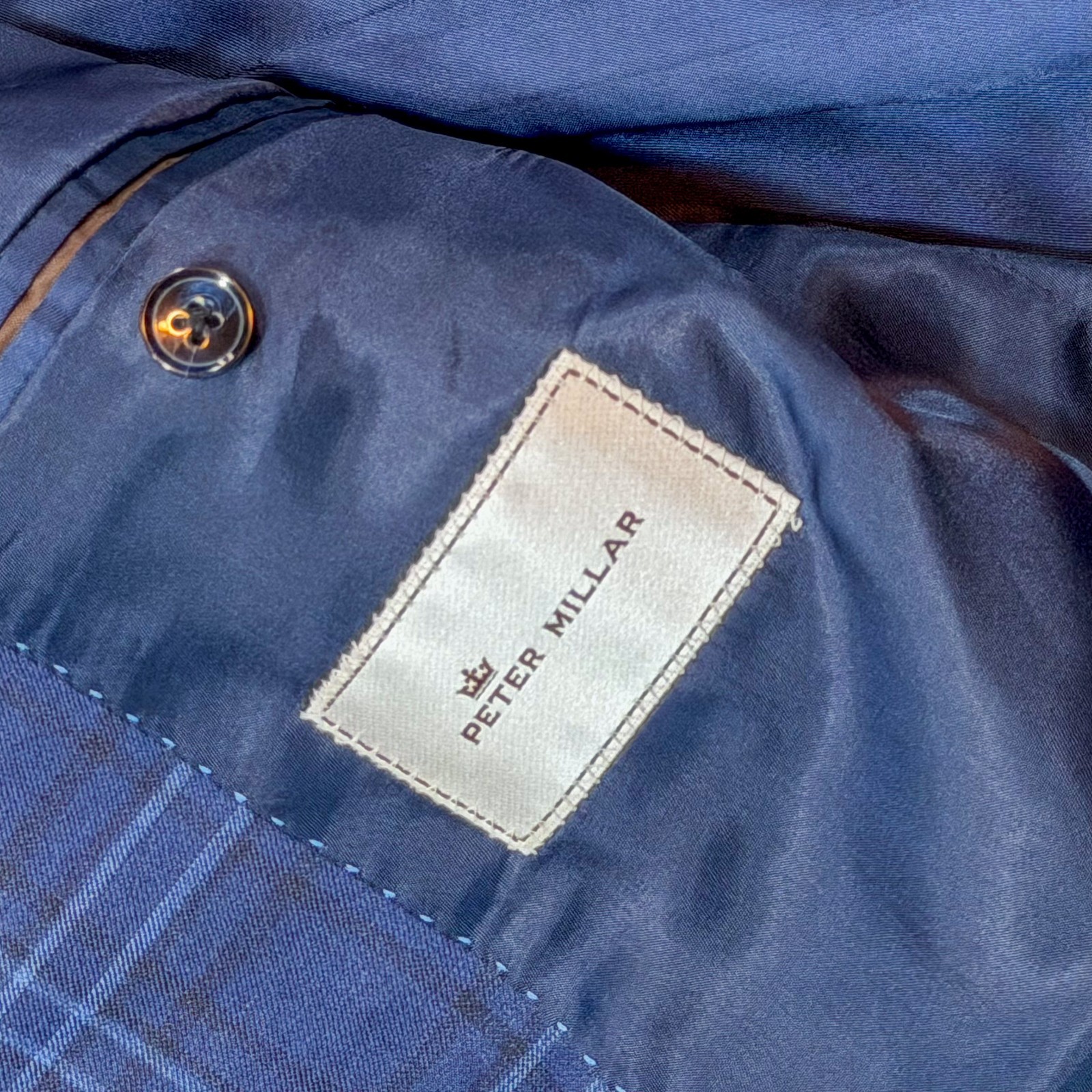 PETER MILLAR Sport Coat Blazer 44R Blue Plaid Check 100% Wool Made Canada Luxury