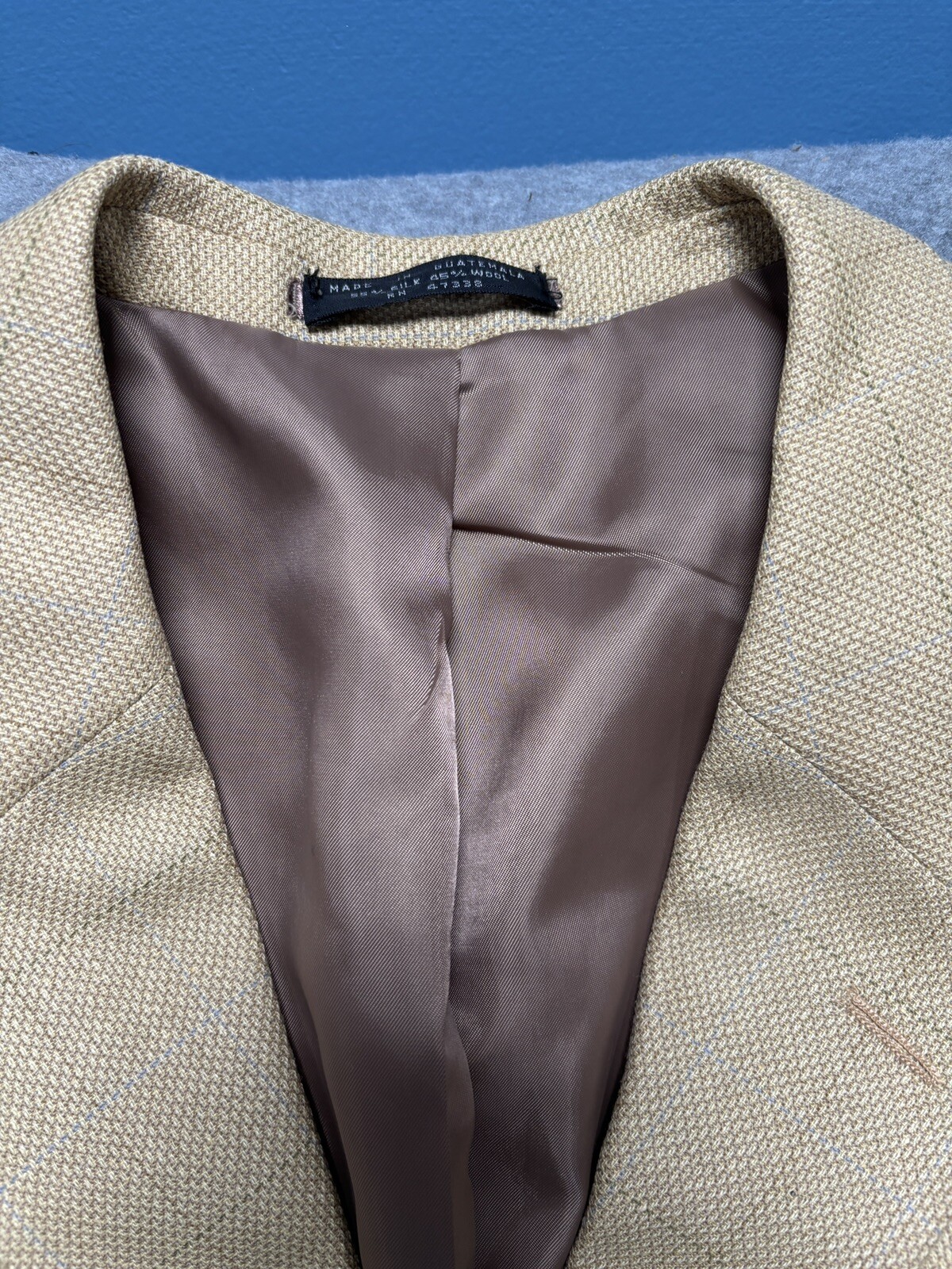 Jones New York Mens Yellow Check Wool/Silk Blazer Suit Jacket Sport Coat 42R