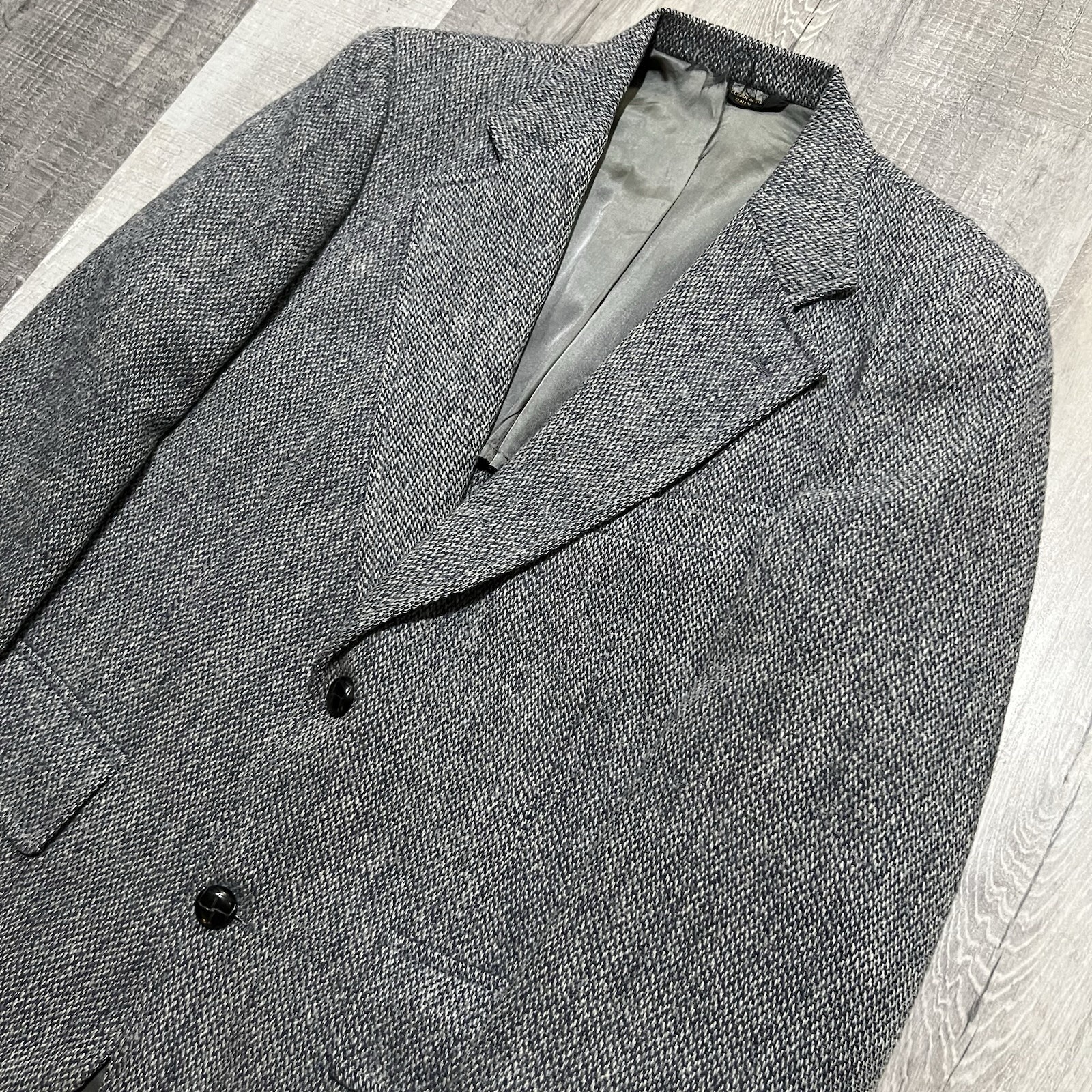 VTG Harris Tweed Blazer Grey Woven Knit Fashion Bar 70s Sport Coat Jacket 42
