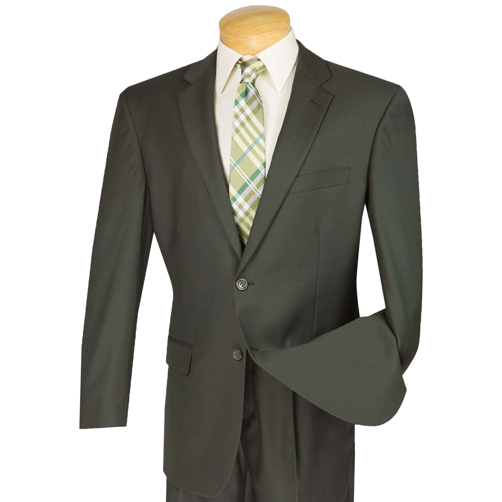VINCI Men’s Olive Green 2-Button Classic-Fit Suit w/ Pleated Pants – NEW