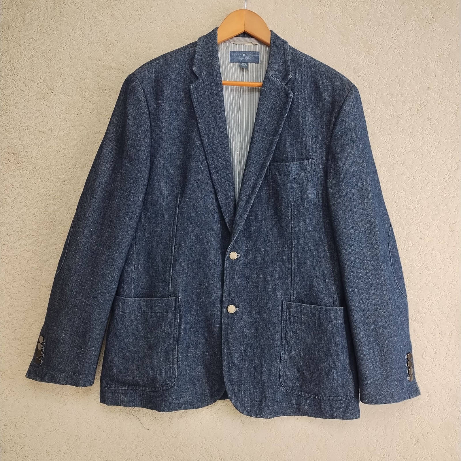 Joseph Abboud Sport Coat Mens L Indigo Blue Denim Patch Pocket Blazer Casual
