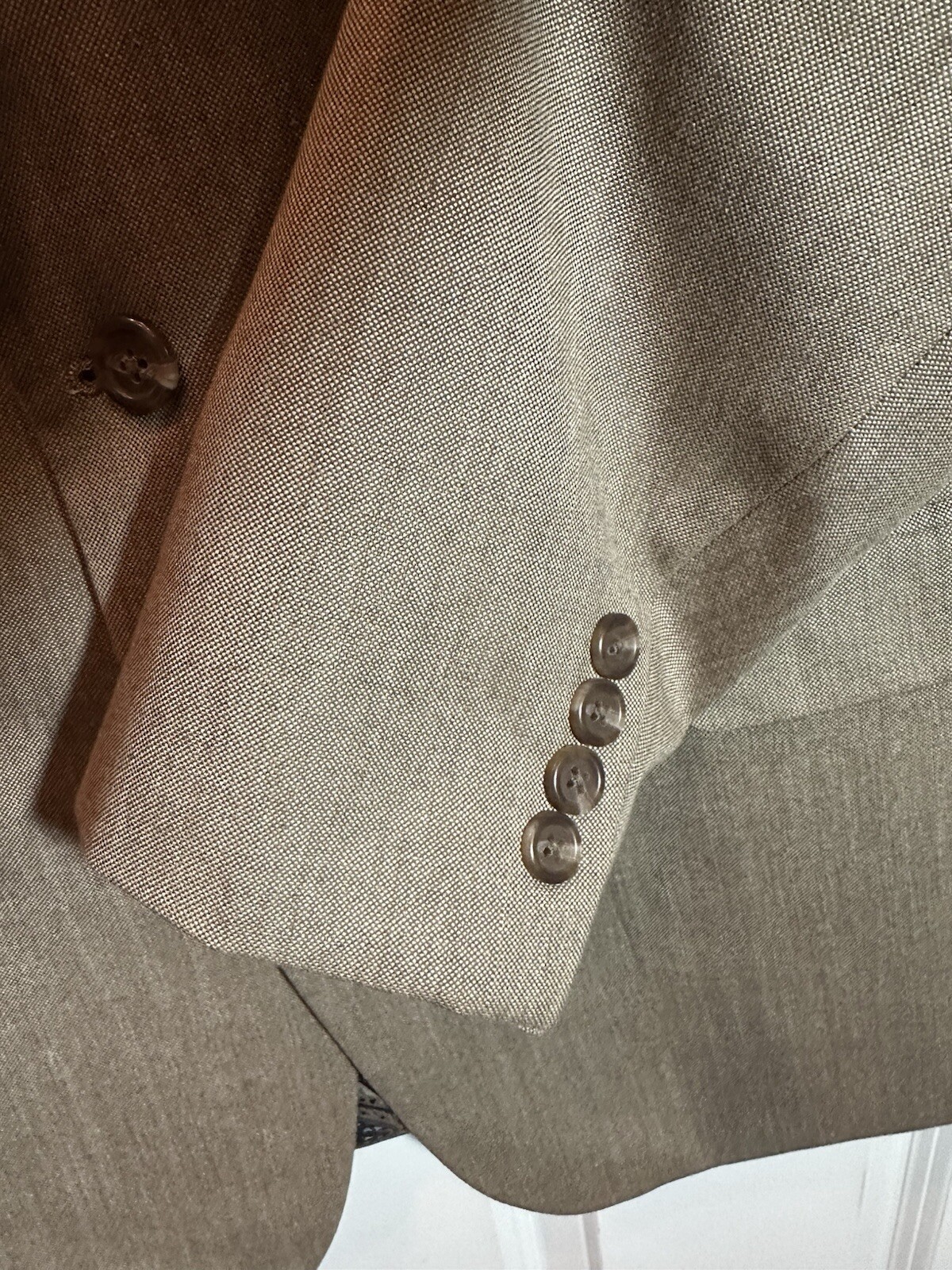 Chaps Mens Beige Poly Rayon Linen 2 Button Lapel Summer Party Blazer Jacket 44R
