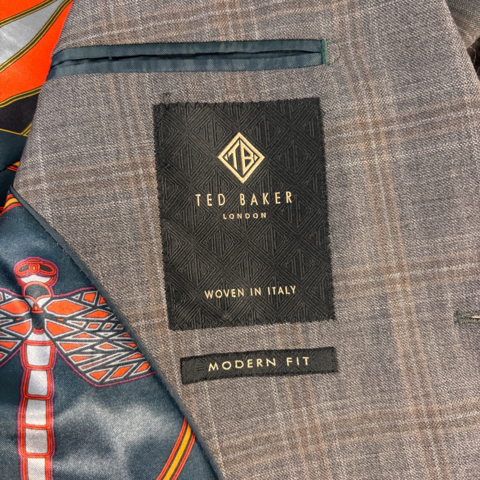 Ted Baker Modern Fit Gray Windowpane Plaid Suit Men’s Size 42R/34×26 NWOT