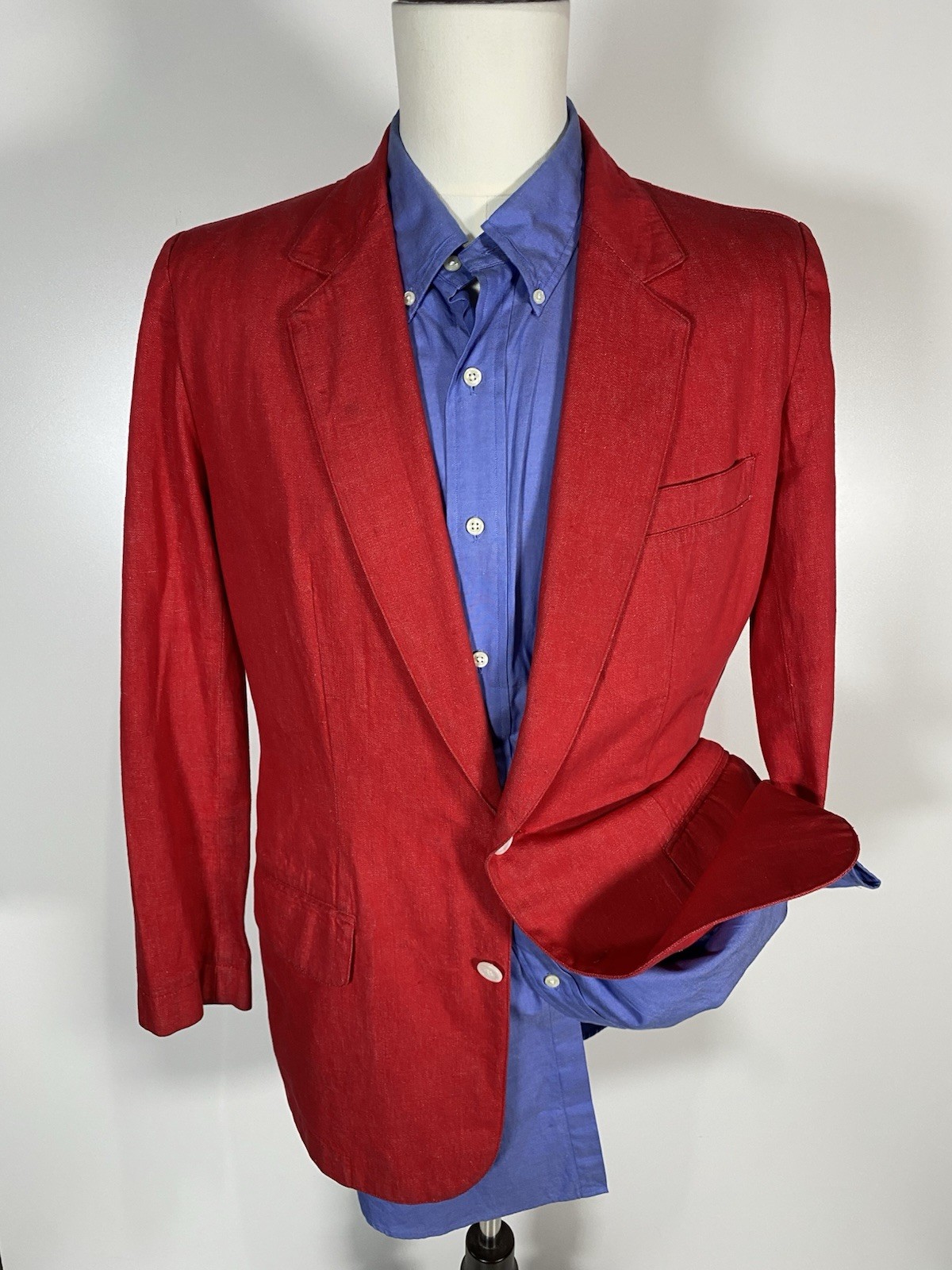 Rare Vintage 90s 40R M DKNY Red Denim «Sample» Prototype Blazer Jacket
