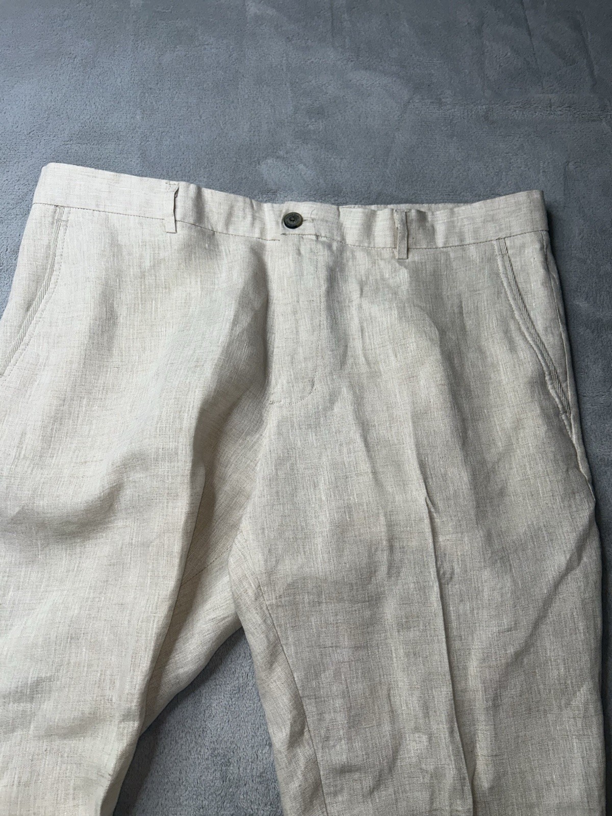Tasso Elba Linen Suit XXL 48-50 Beige Unlined Blazer Pants 36×30 Mens