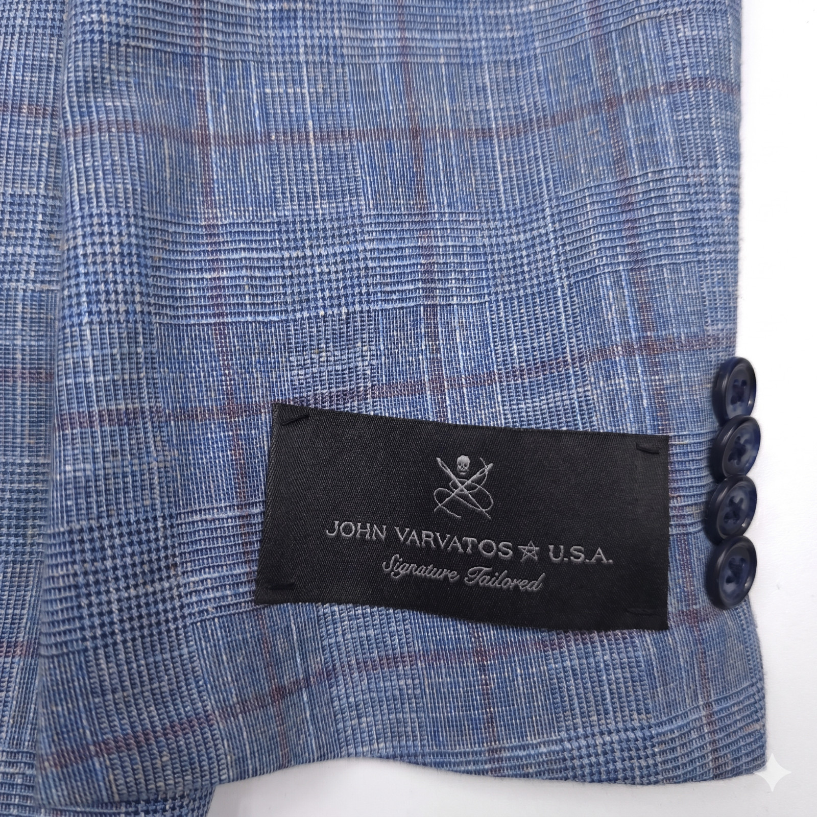 JOHN VARVATOS Bond Sport Coat Blue Glen Check All Seasons Blazer 38 R (EU 48)