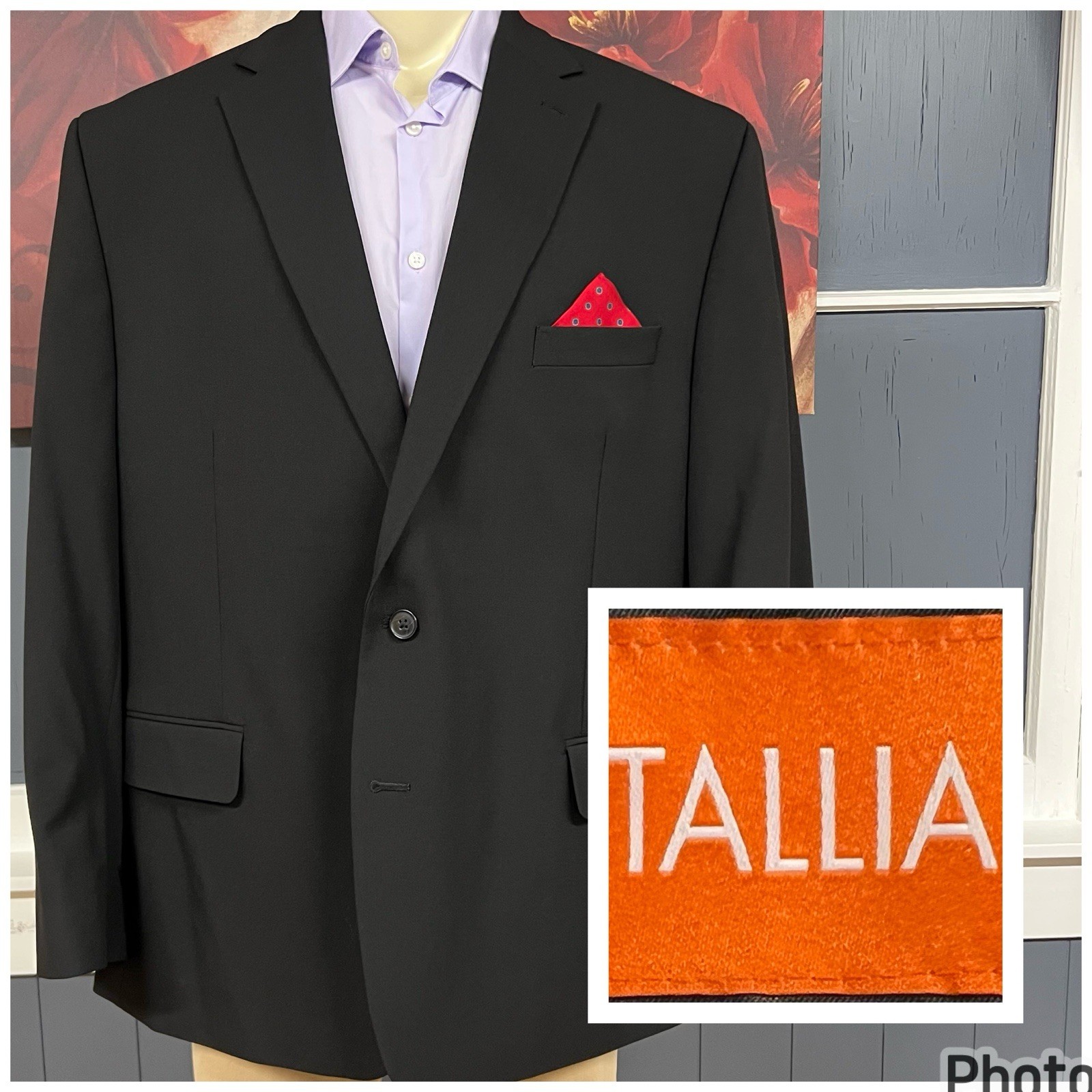Tallia Blazer Sport Coat Mens 50R Classic Fit Polyester Blend Stretch Black