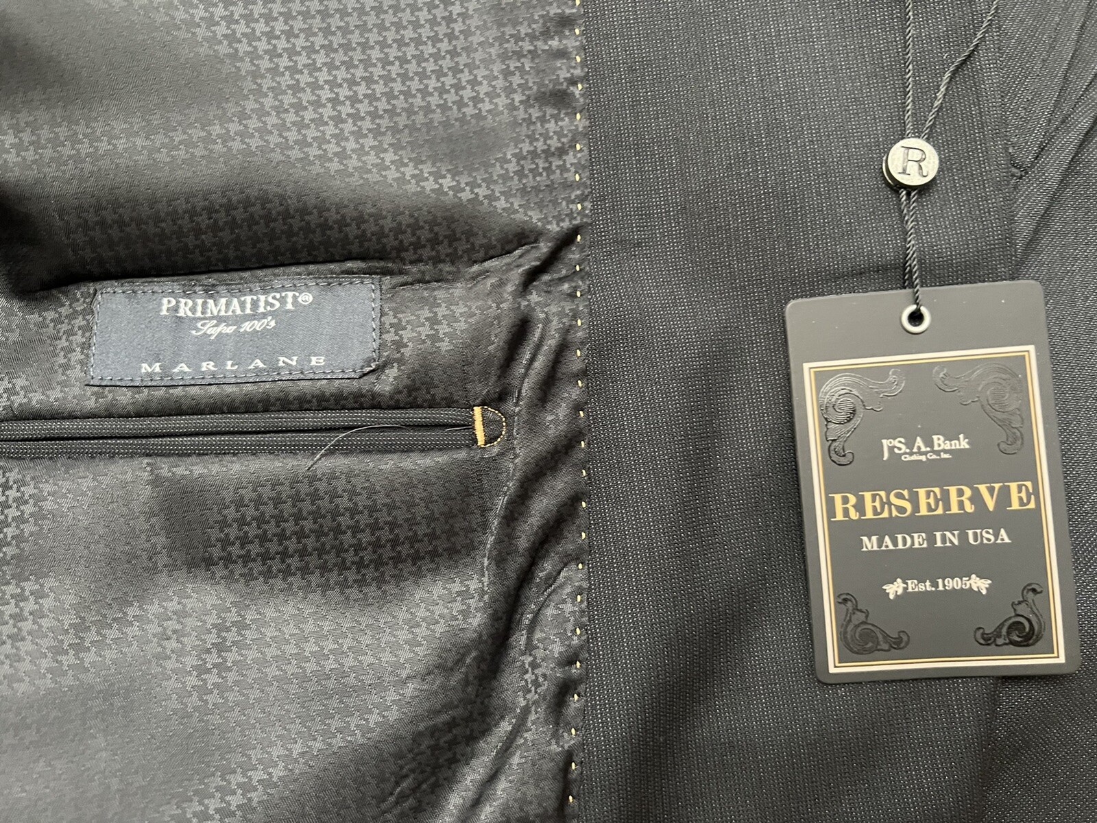 Made in USA -40L (34 W) Jos. A. Bank Reserve Charcoal Pinstripe- Italian Fabric