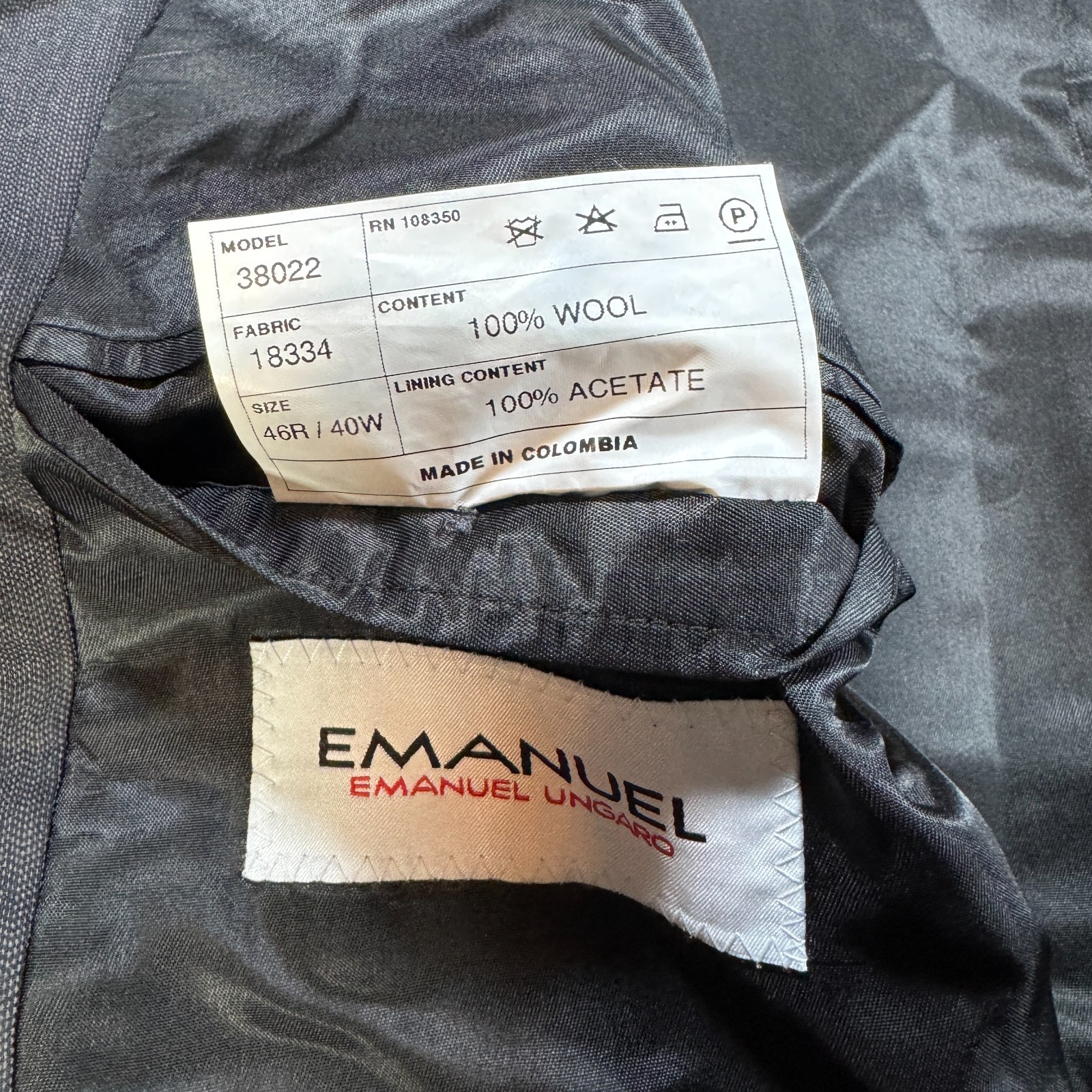 Emanuel Ungaro Sport Coat Men 46R Gray 100% Wool 3 Button Blazer Made Colombia