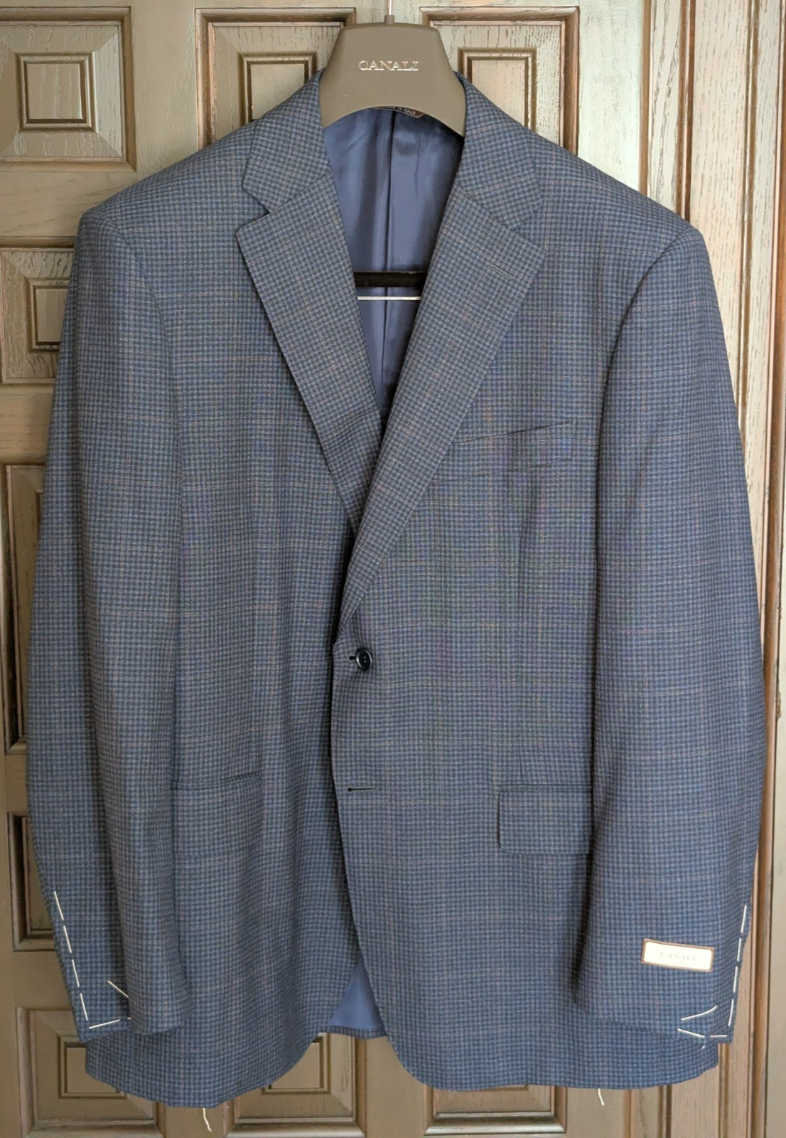 CANALI 100% Wool Sport Coat, 13290, Blue Check w/ Brown Windowpane, 44 R (54 EU)