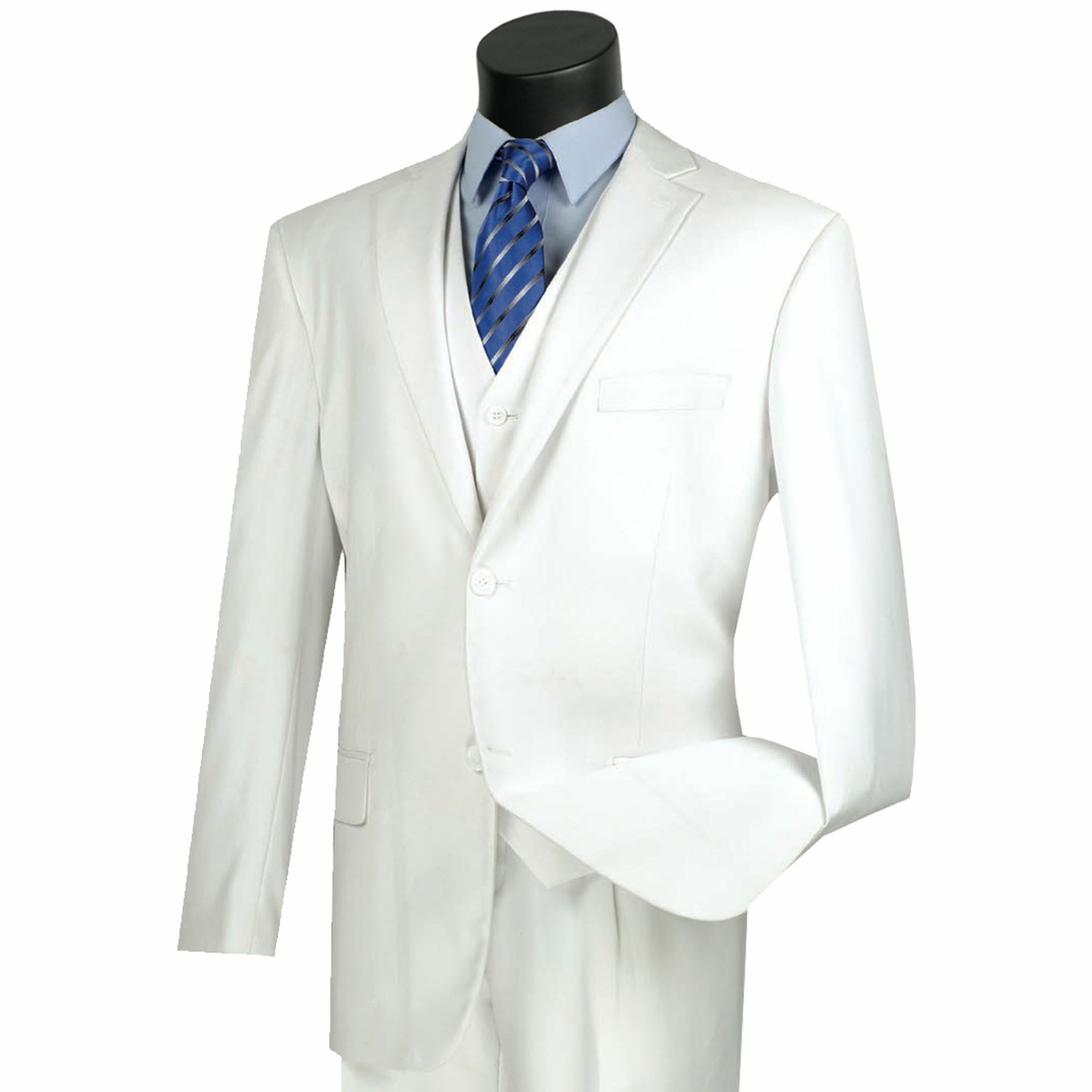 VINCI Men’s White 3 Piece 2 Button Classic Fit Suit NEW w/ Matching Vest