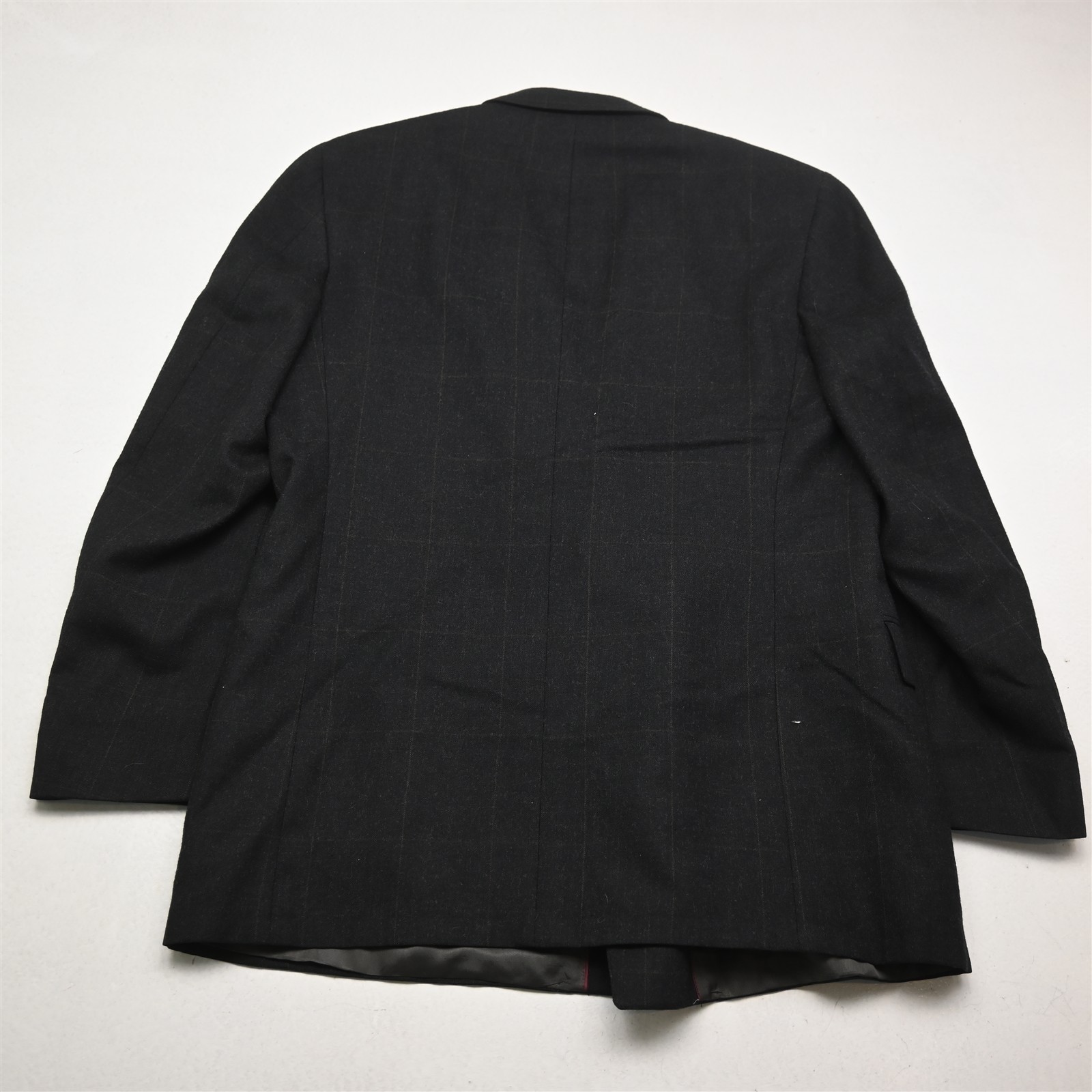 Vtg USA Made Double Breasted 42L 34×34 Gray Windowpane Wool Flannel Mens Suit