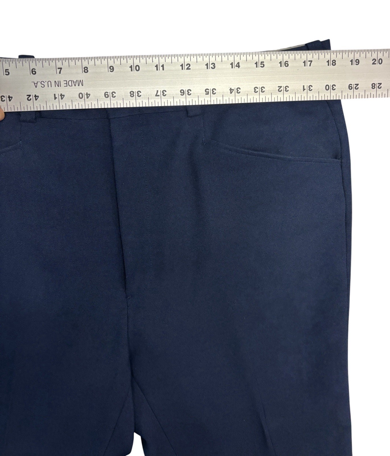 vtg 1980s 42S 36 Extra Short Navy 2pc Pant Suit The Knack Polyester Knit USA