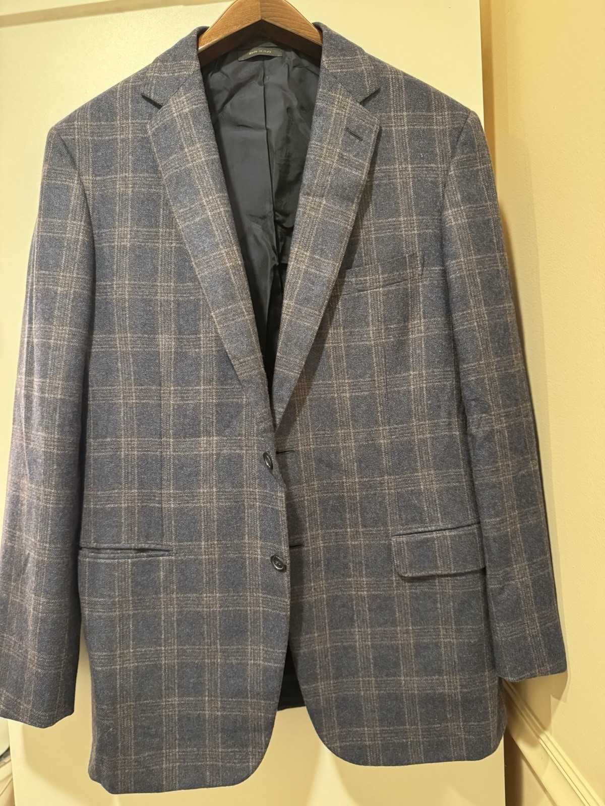 Richards Greenwich Blue/Brown Plaid Tweed Wool/Silk 2-Button Notch Blazer 56