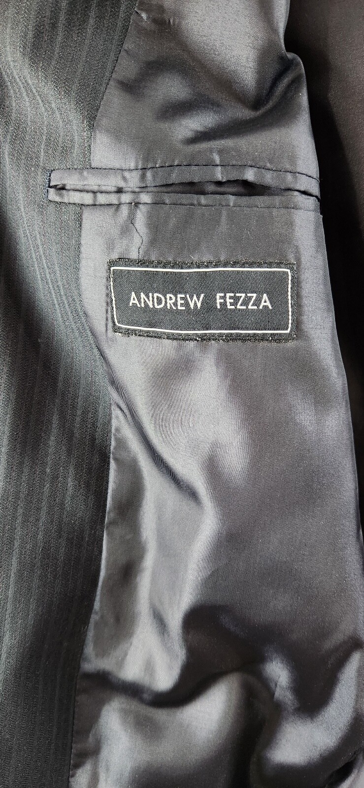 Andrew Fezza Black Striped Suit Coat 3 Button Jacket Men’s Chest Size 38″