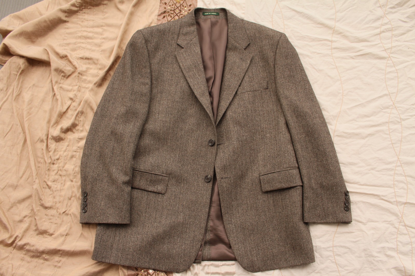 VTG Ralph Lauren Herringbone Blazer Men’s 42R -100% Pure Wool-Canada Made -Brown
